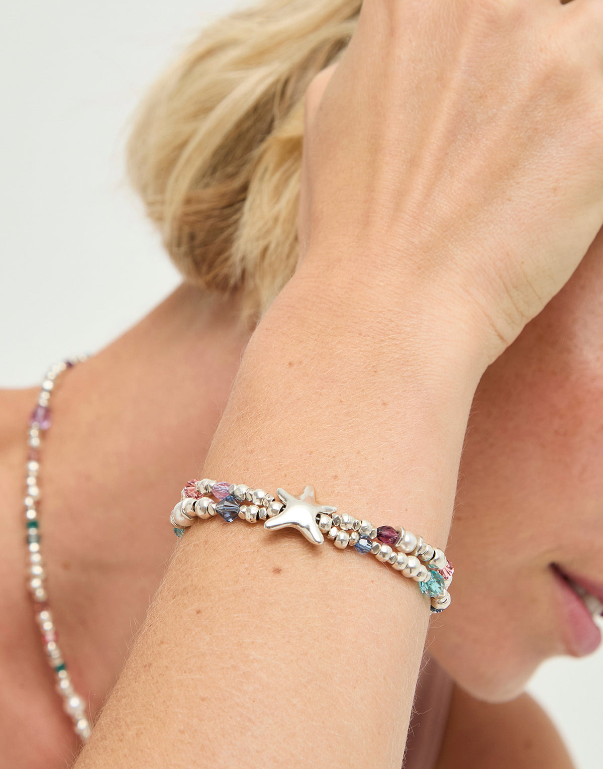 Arcadia - Bracelet Prisma - Elastic bracelet with crystals and starfish - Silver