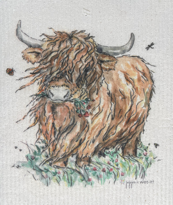 Pippa Highland Cow Swedish Dishcloth