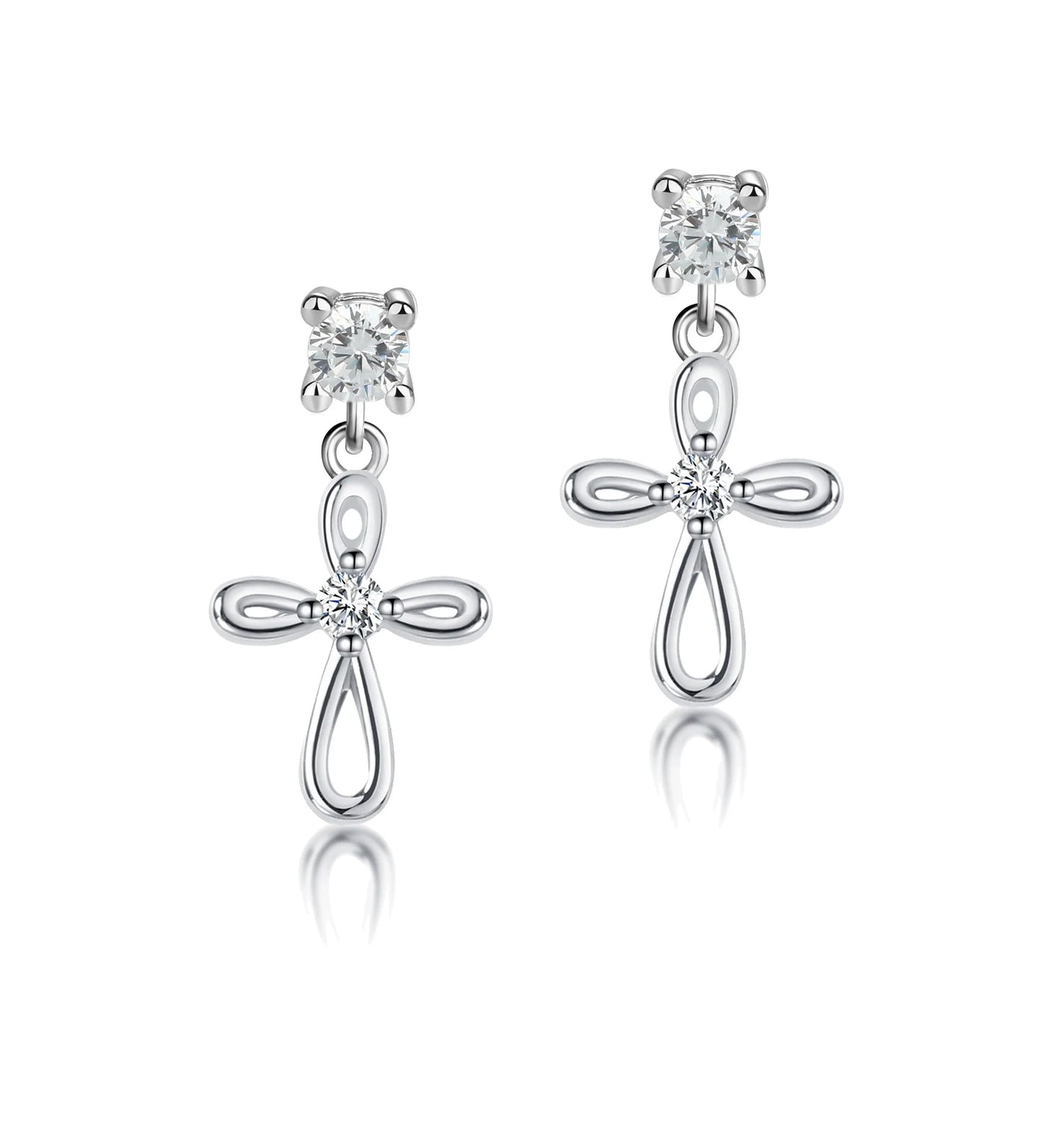 Children's Sterling Silver CZ Infinity Cross Drop Earrings