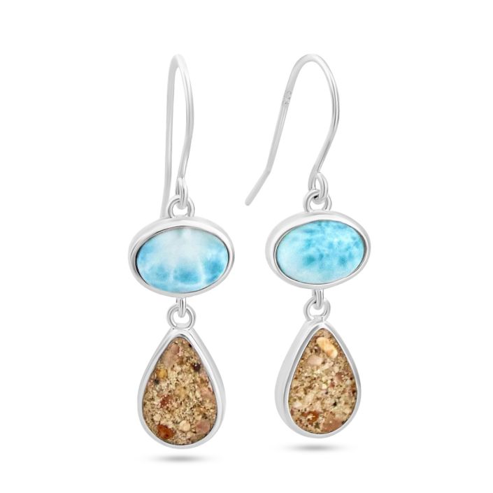 Stepping Stone - Drop Earrings - Larimar & Sand