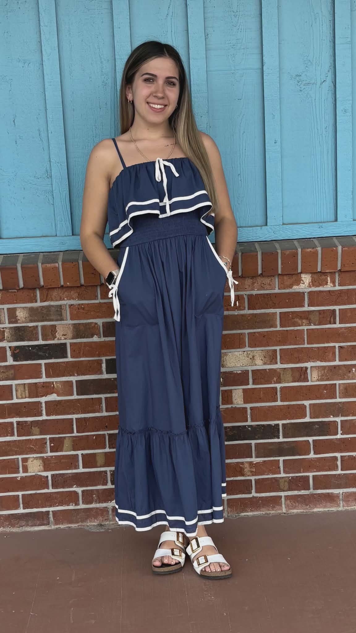 navy blue nautical dress Simply Southern length_Floor Length YR Alo Tennis Dress Size:17