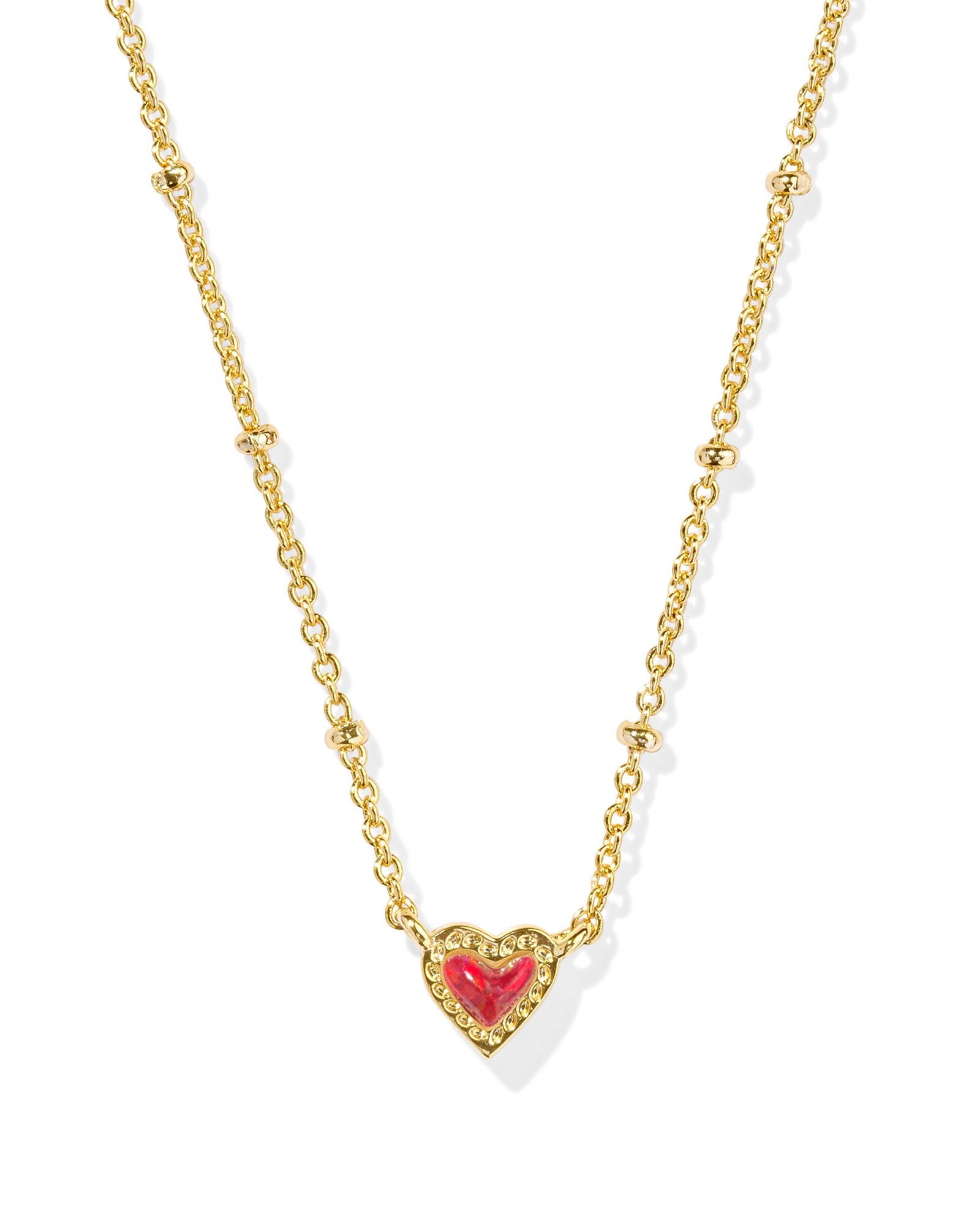 Mini Ari Heart Gold Satellite Short Pendant Necklace in Red