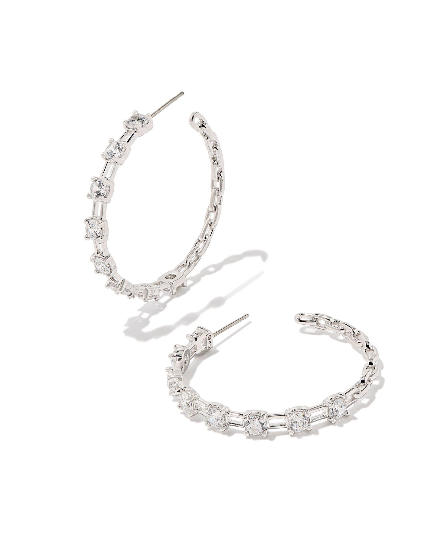 Lexi Silver Hoop Earrings in White Crystal