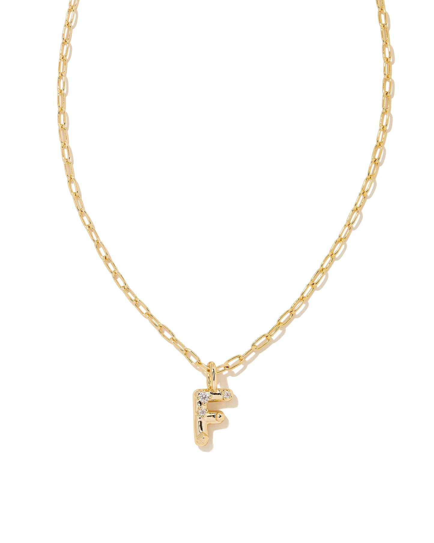 Crystal Letters Gold Short Pendant Necklaces in White Crystal