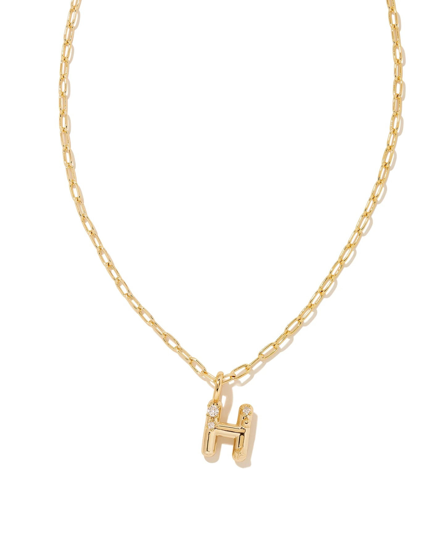 Crystal Letters Gold Short Pendant Necklaces in White Crystal