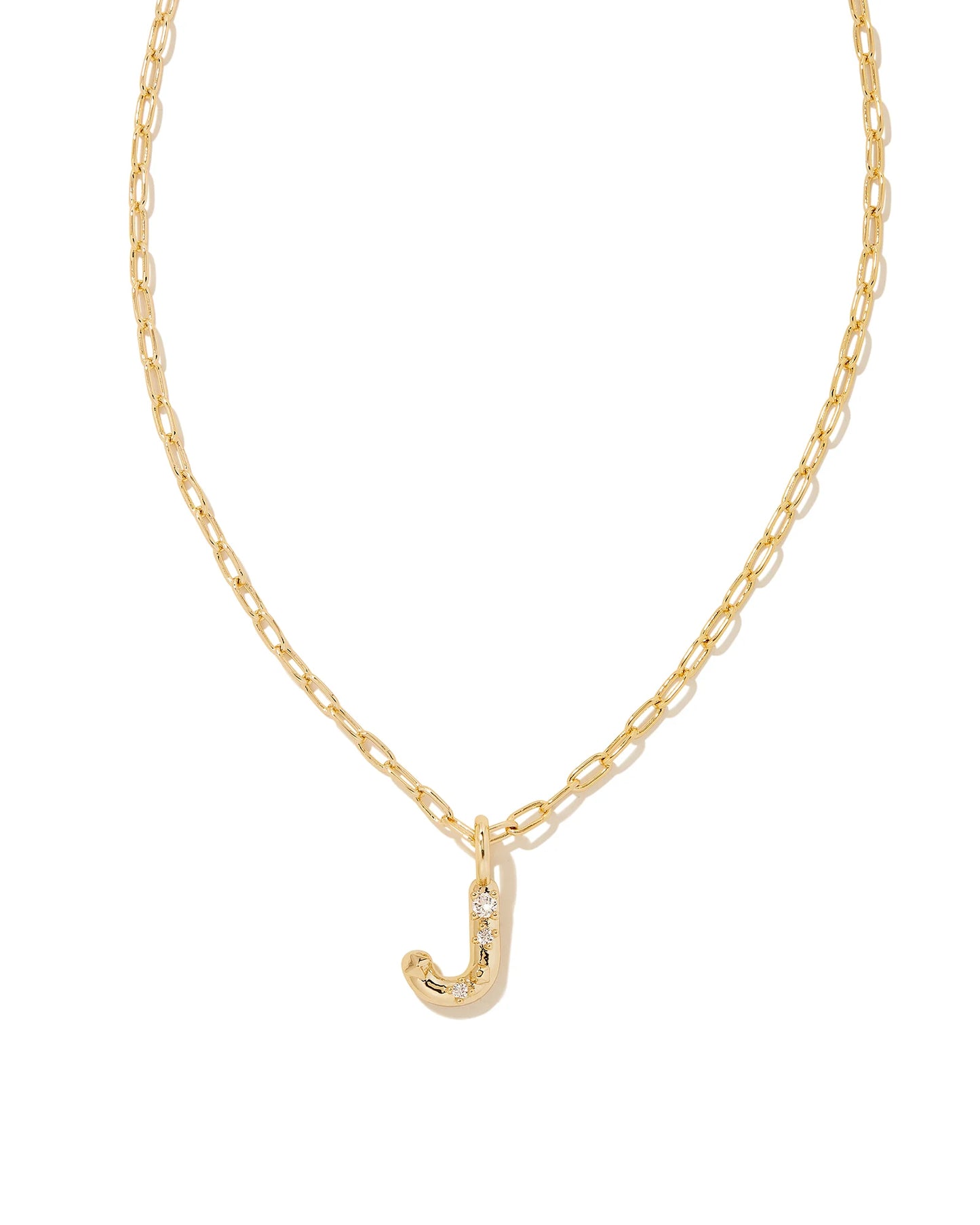 Crystal Letters Gold Short Pendant Necklaces in White Crystal