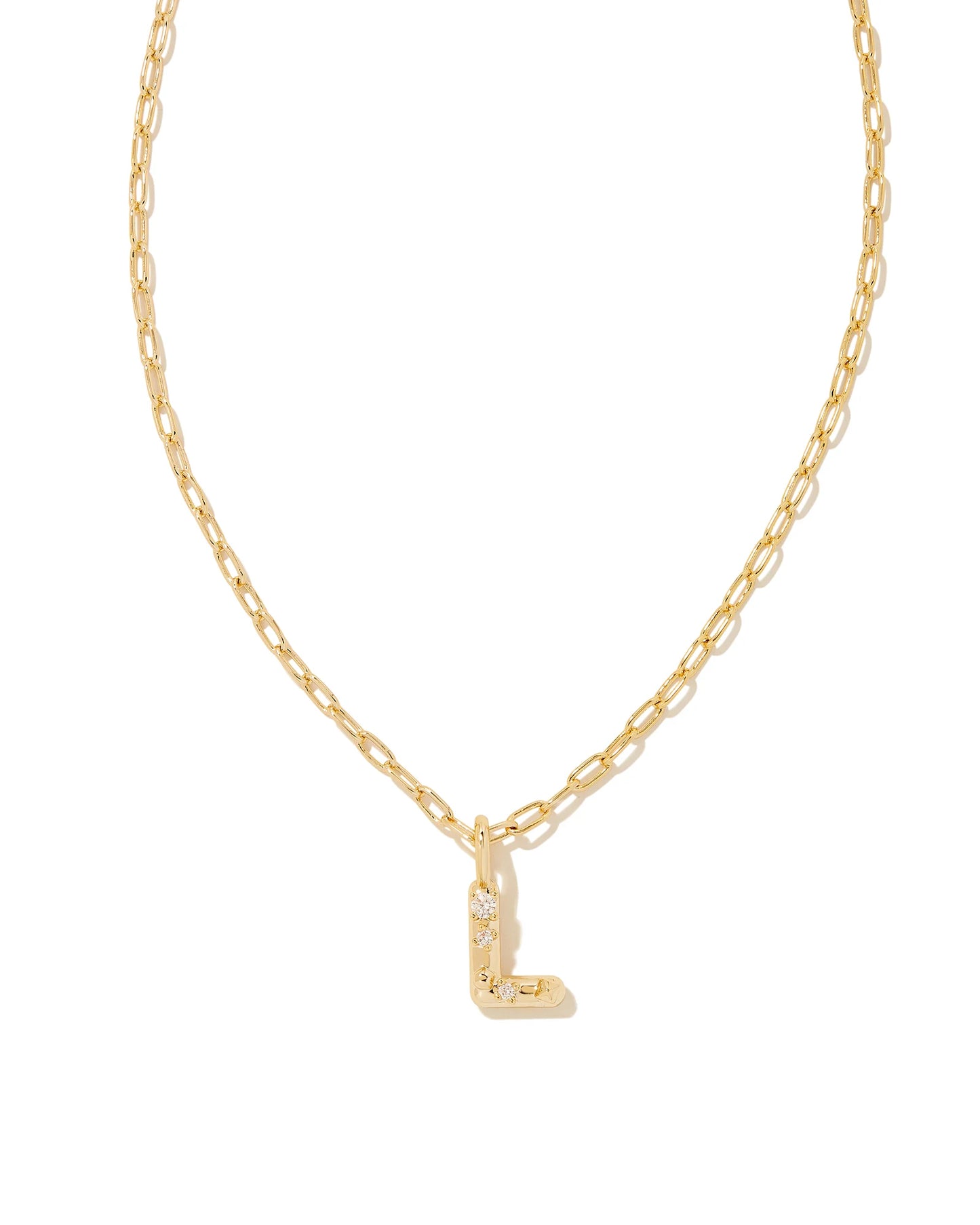 Crystal Letters Gold Short Pendant Necklaces in White Crystal