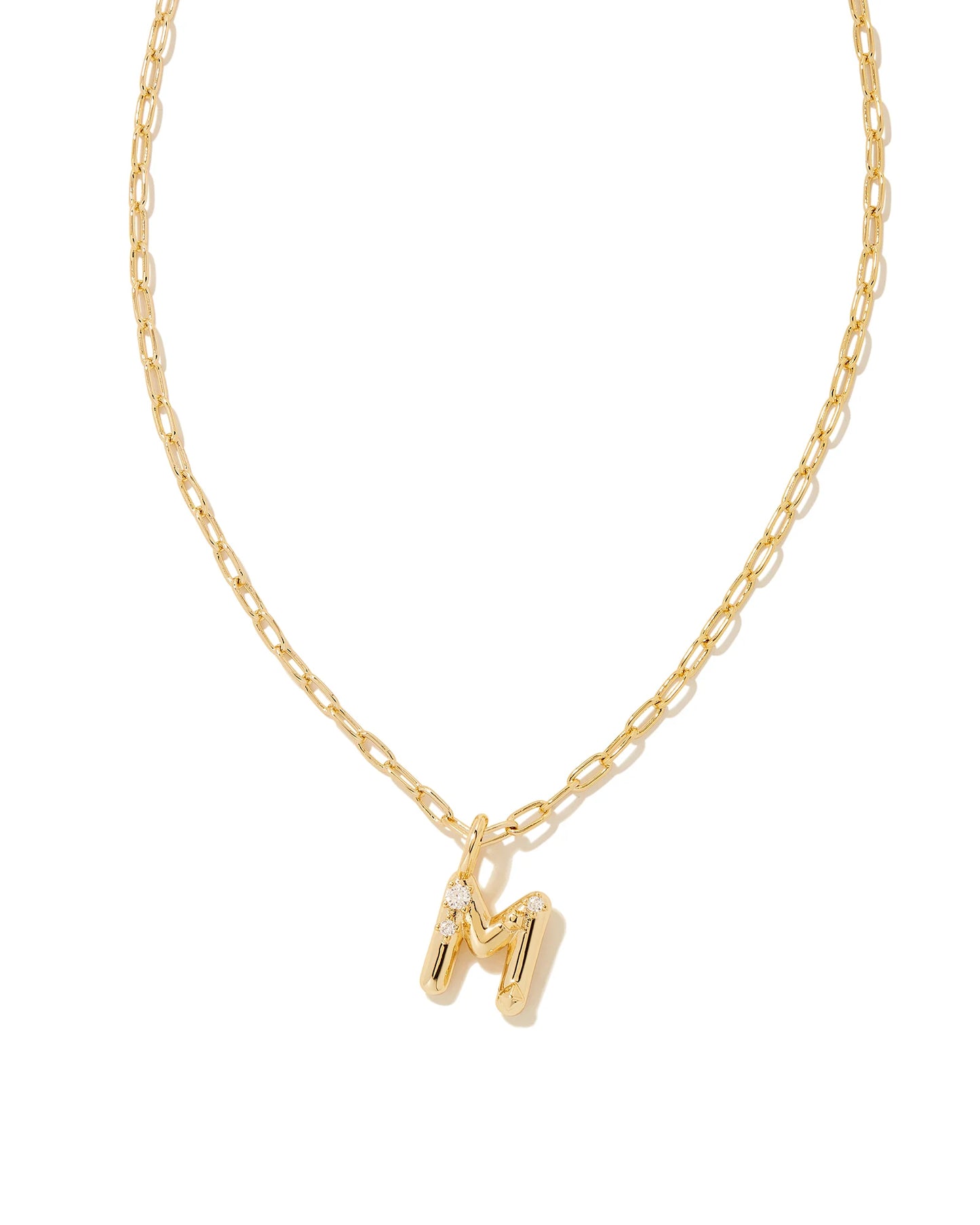Crystal Letters Gold Short Pendant Necklaces in White Crystal