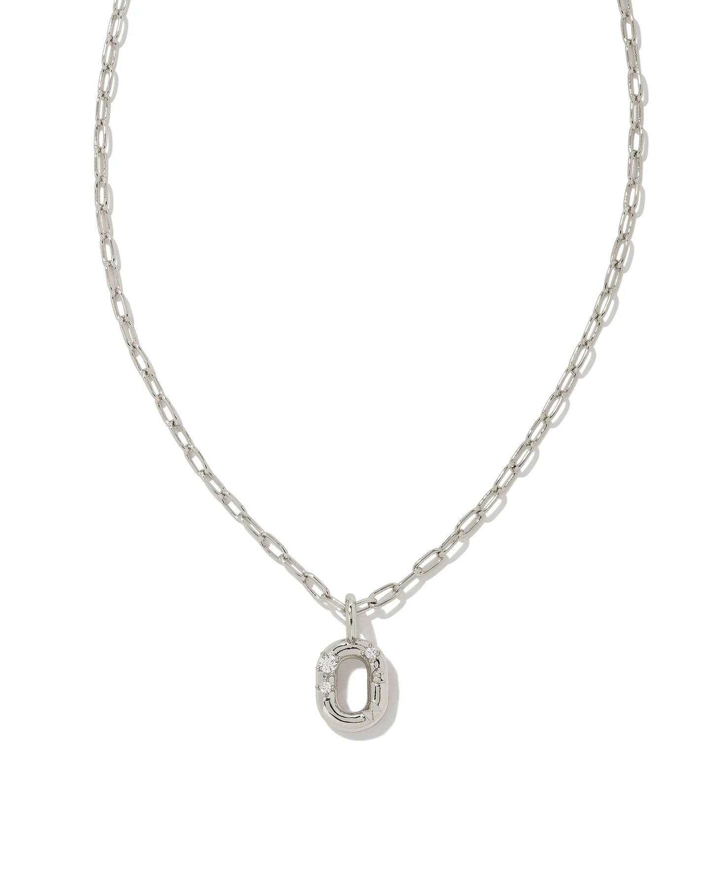 Crystal Letters Silver Short Pendant Necklaces in White Crystal