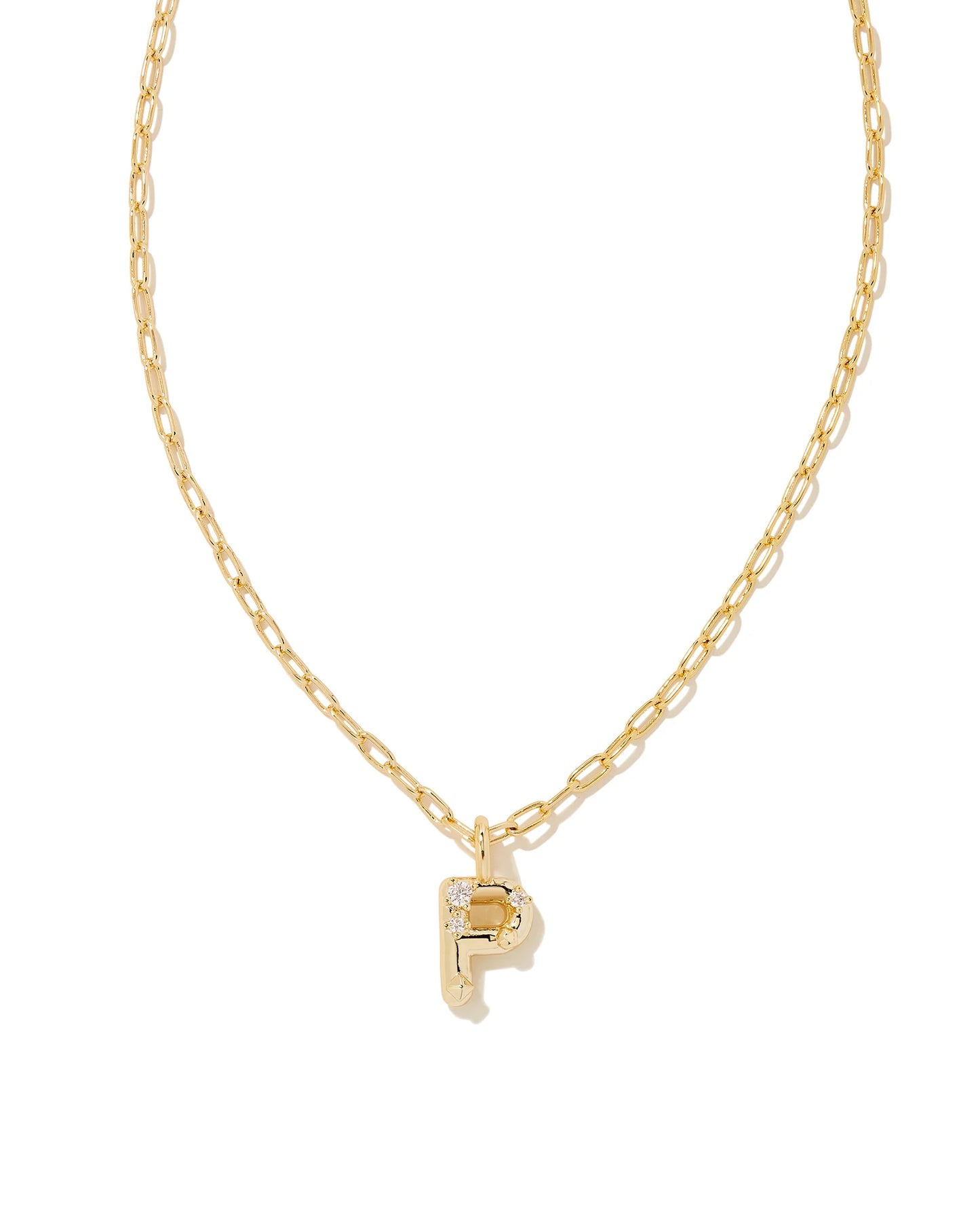 Crystal Letters Gold Short Pendant Necklaces in White Crystal