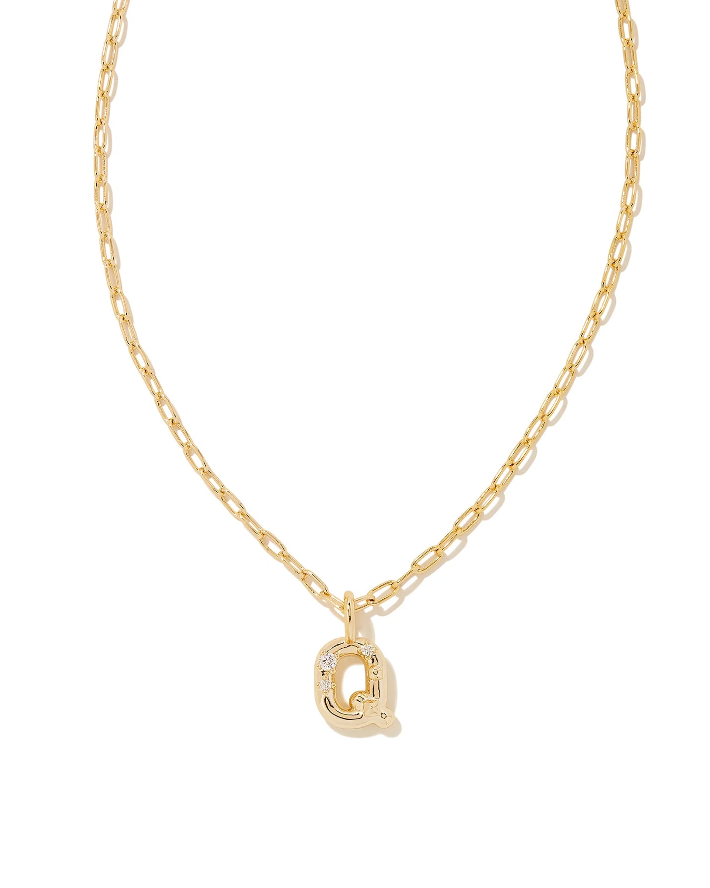 Crystal Letters Gold Short Pendant Necklaces in White Crystal