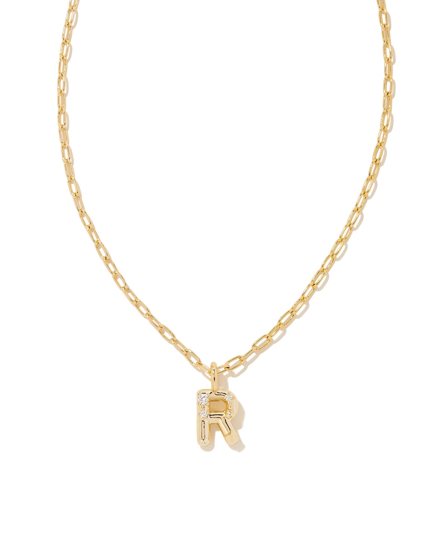 Crystal Letters Gold Short Pendant Necklaces in White Crystal