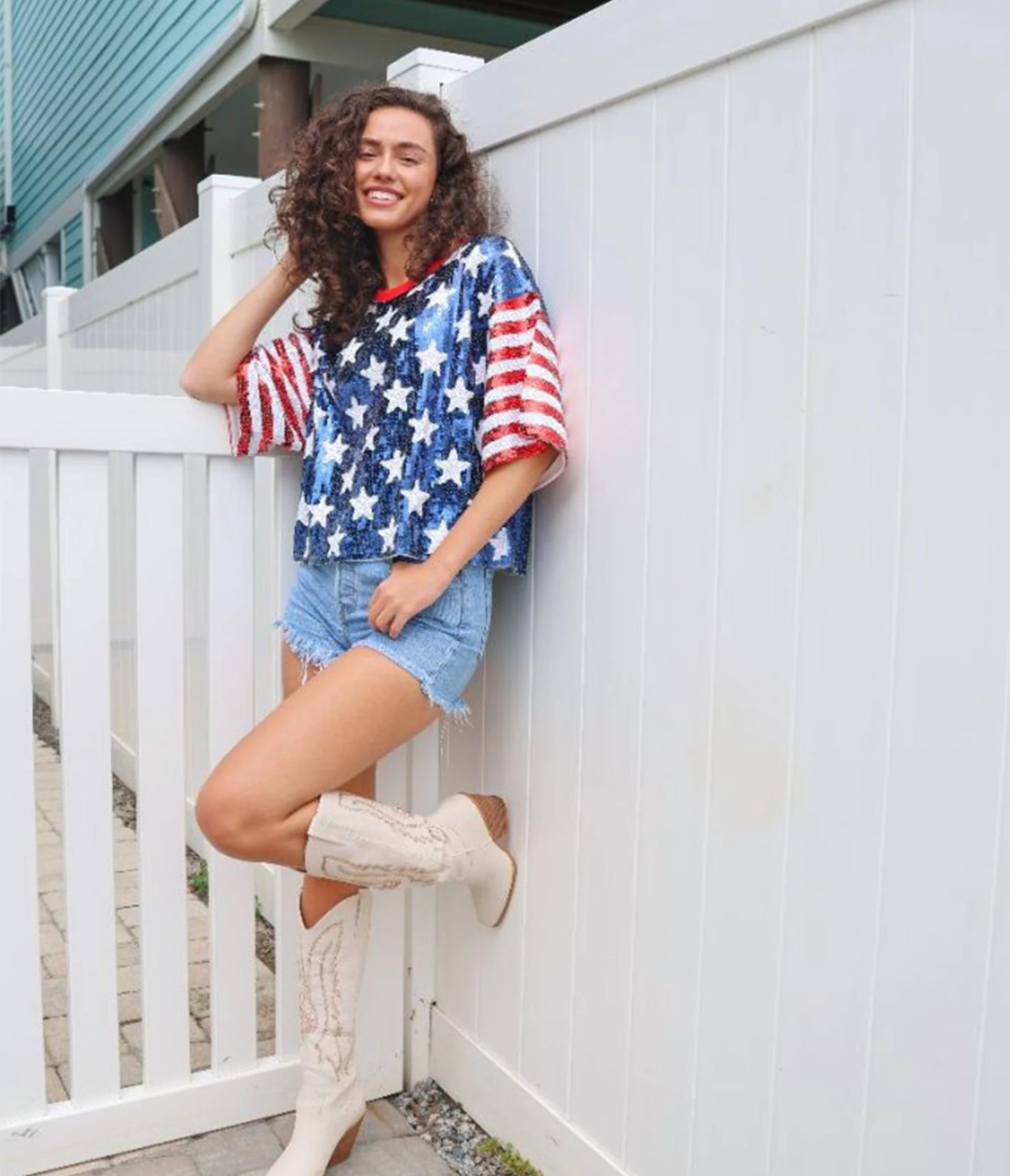 American Flag Sequin Top