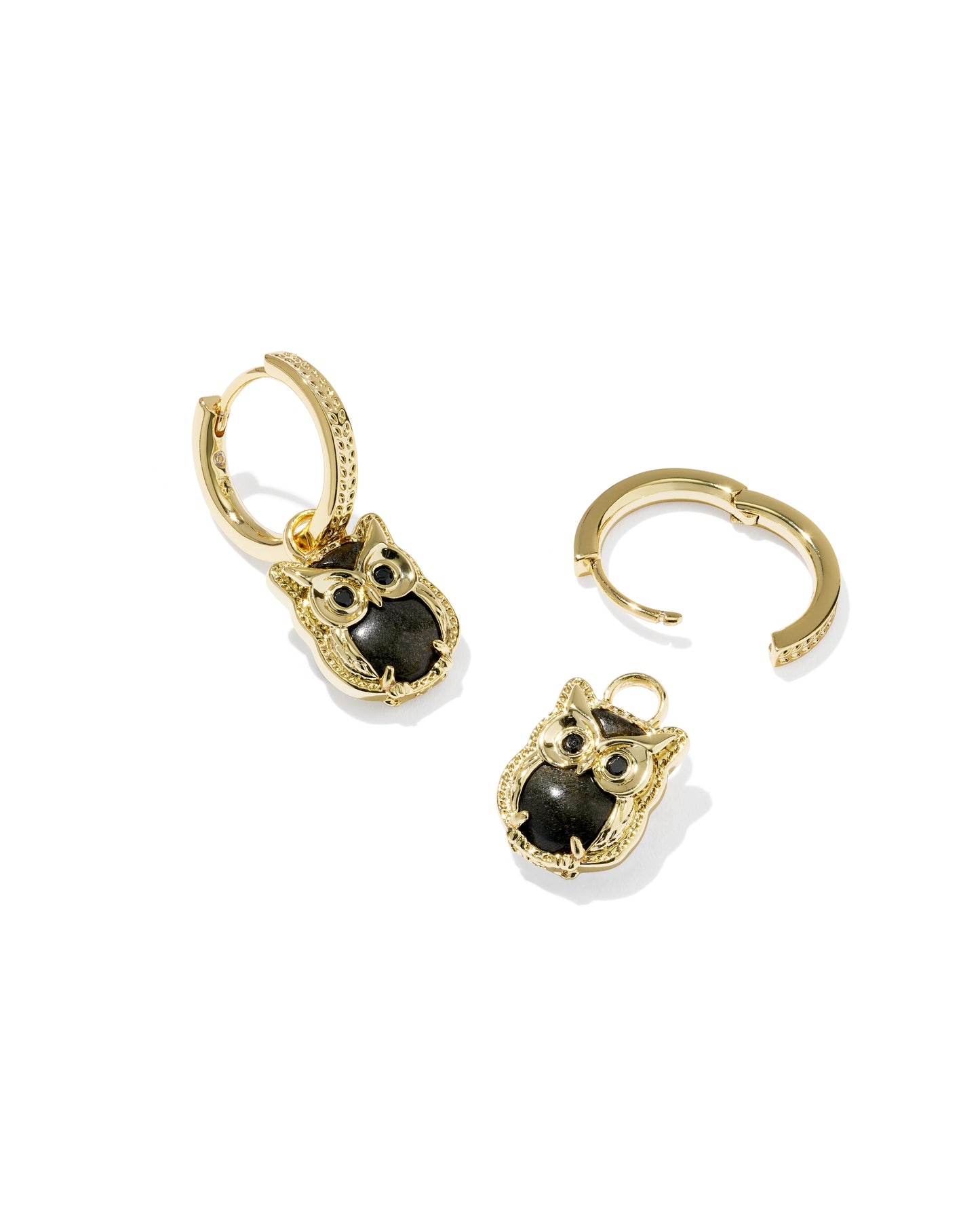 Owl Gold Huggie Earrings in Obsidian