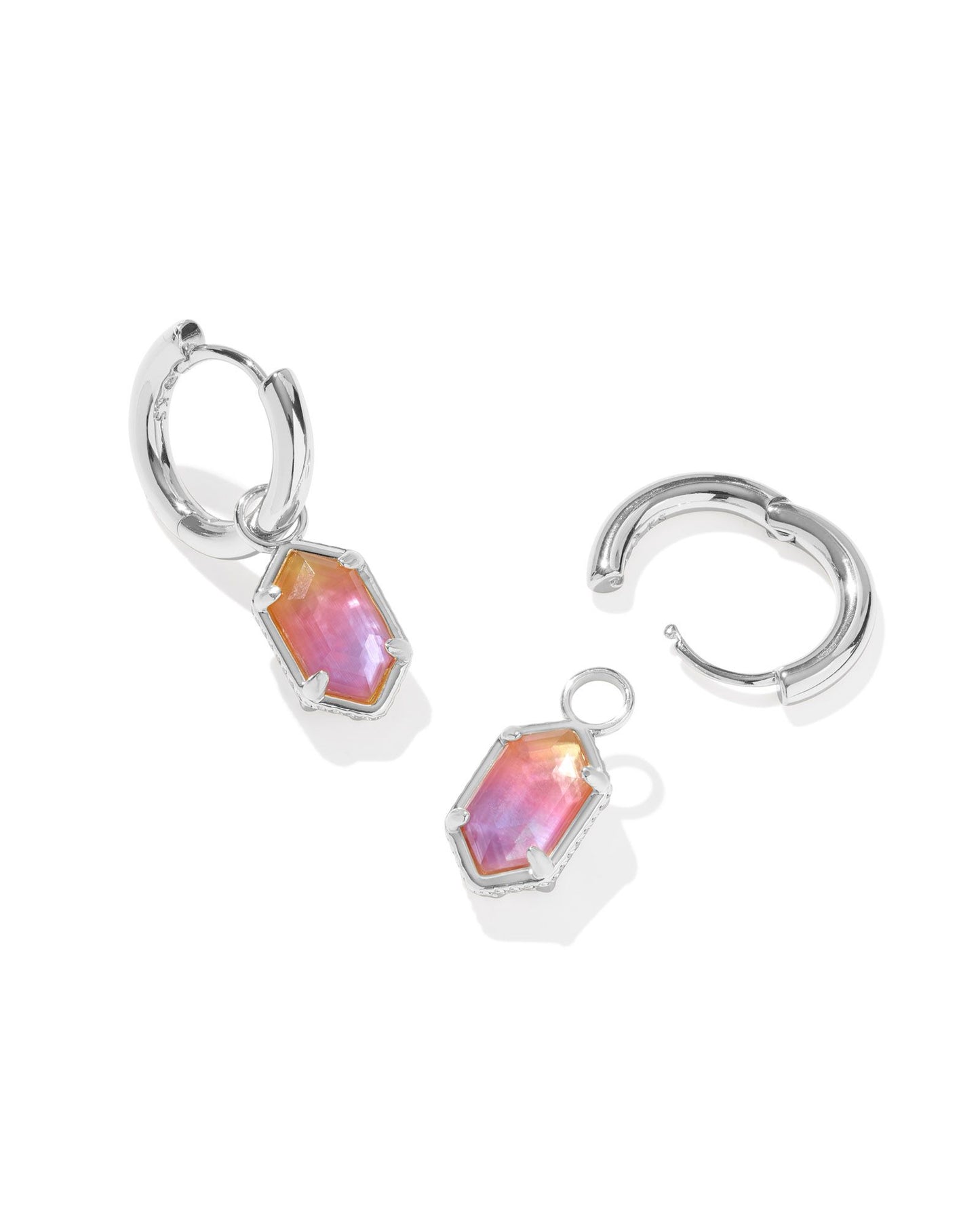 Hallie Silver Huggie Earrings in Sunrise Watercolor Illusion