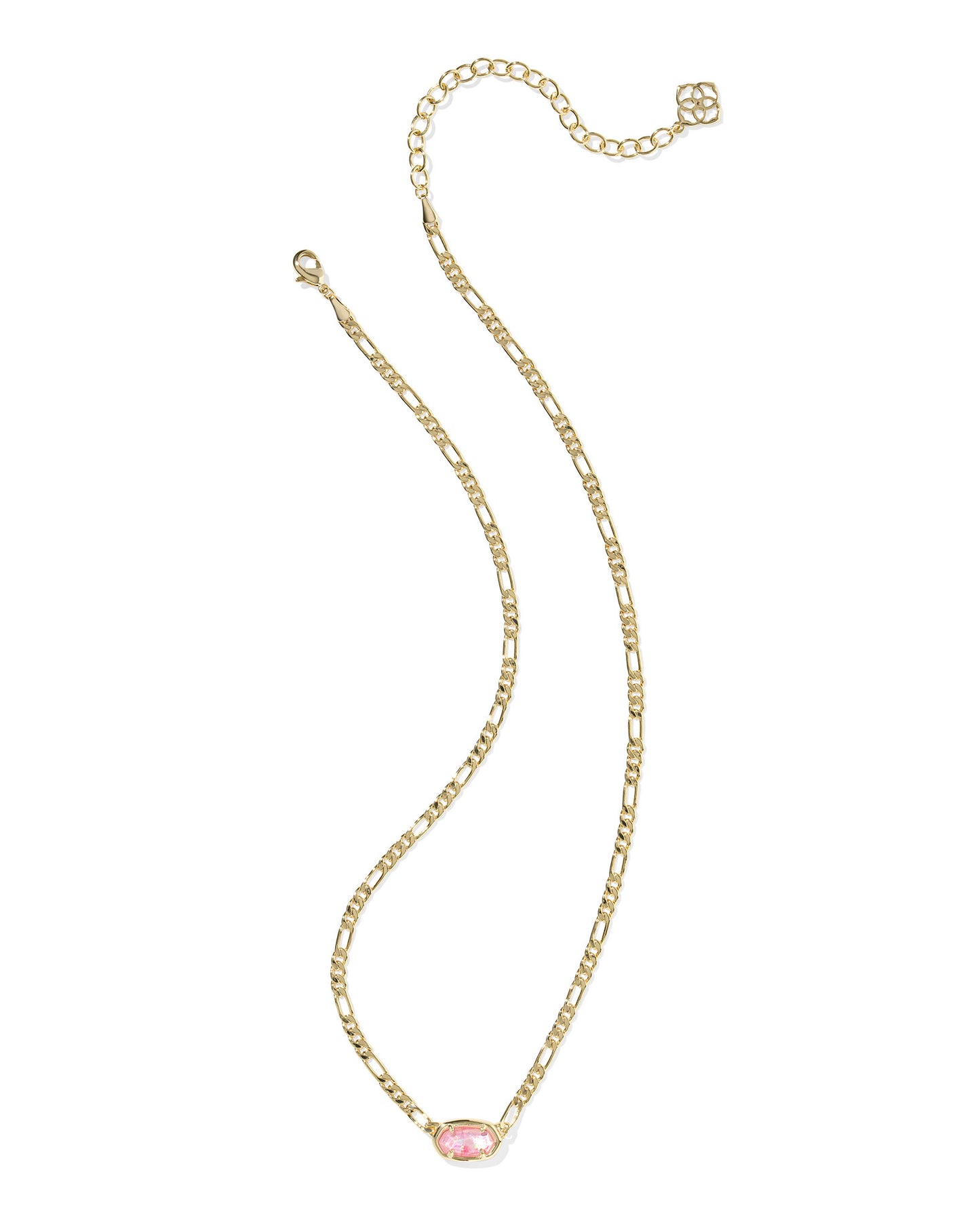 Elisa Gold Pink Iridescent Mother of Pearl Figaro Chain Short Pendant Necklace