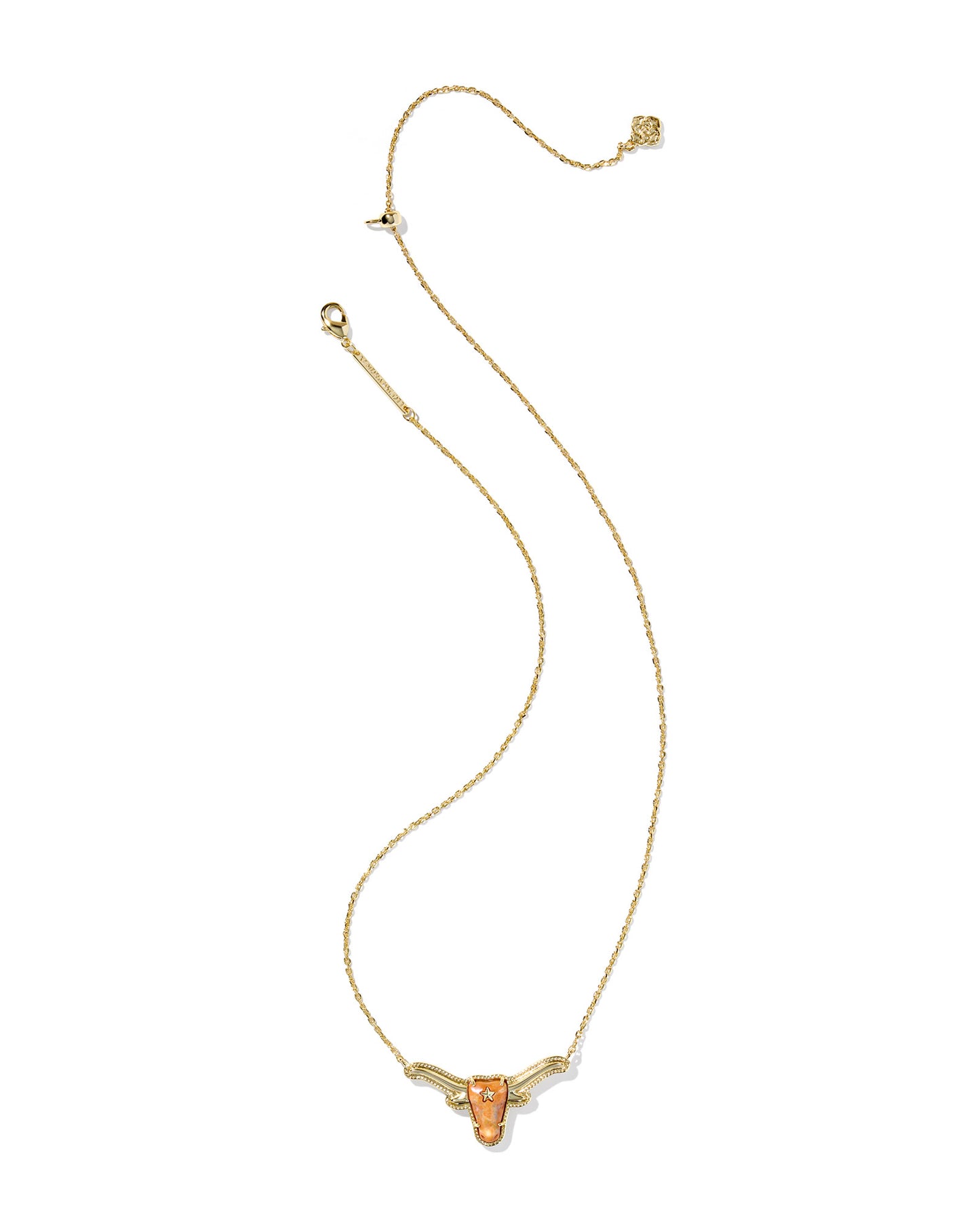 Longhorn Gold Short Pendant Necklace in Varigated Orange Magnesite