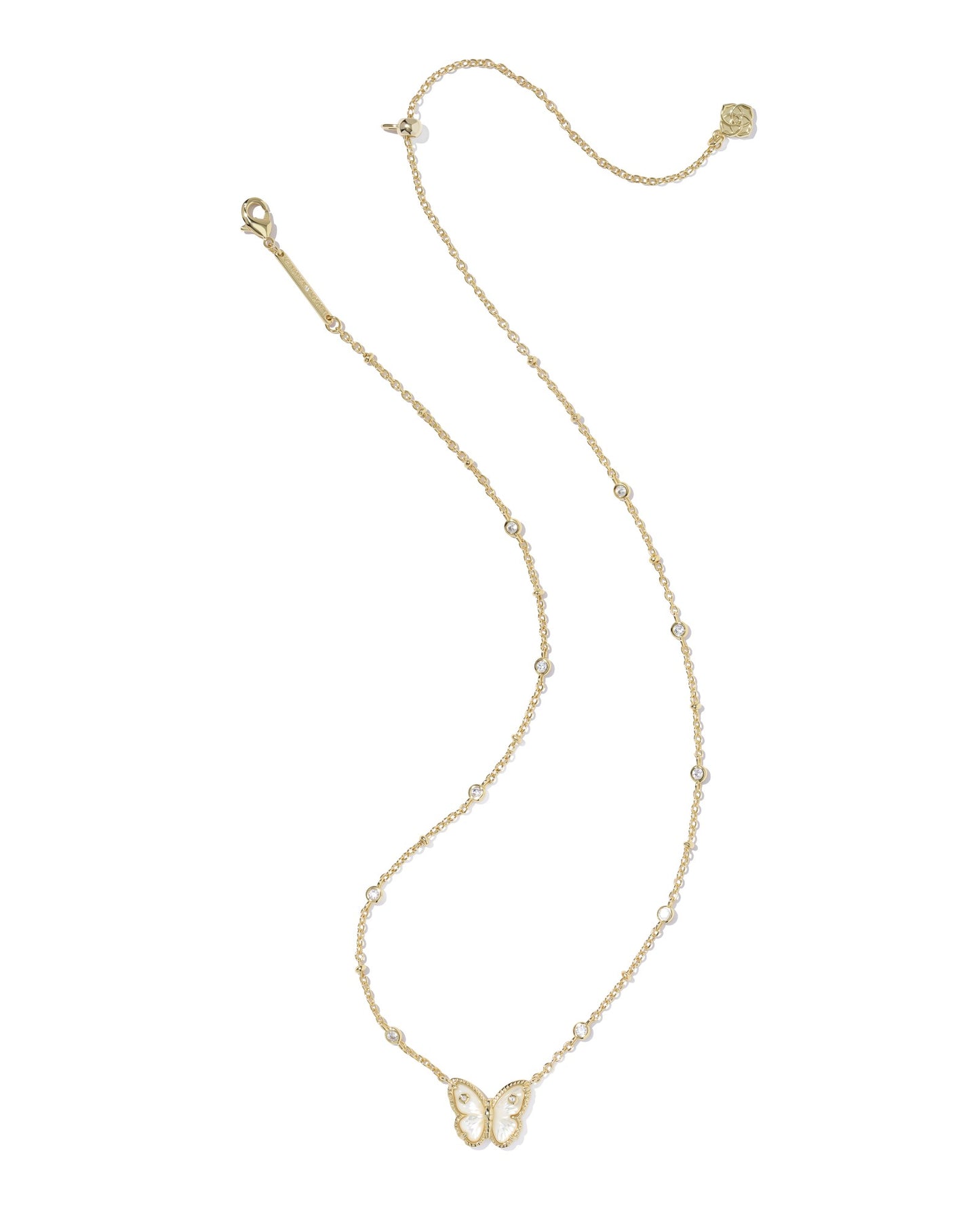 Cailey Butterfly Gold Short Pendant Necklace in Ivory Mother of Pearl