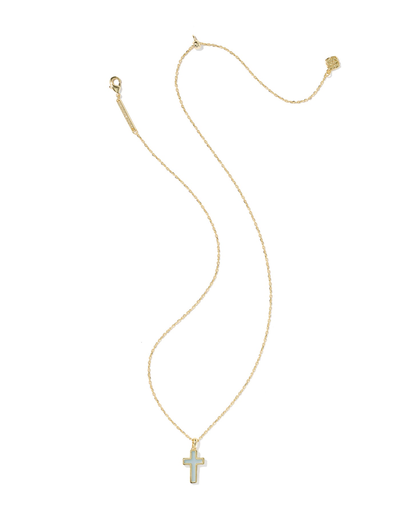 Cross Gold Pendant Necklace in Matte Light Blue Diachronic Glass