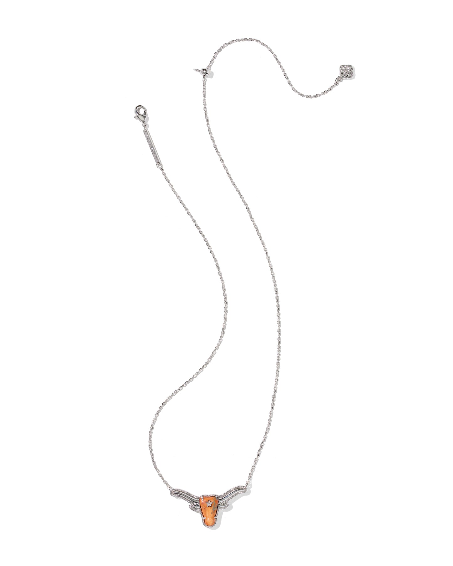 Longhorn Silver Short Pendant Necklace in Variegated Orange Magnesite