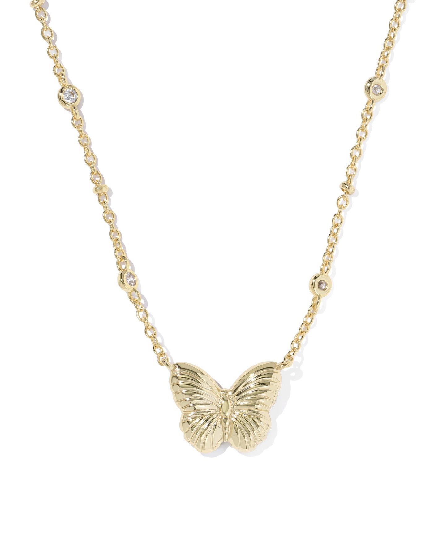 Cailey Butterfly Gold Short Pendant Necklace in Pink Opalescent Resin