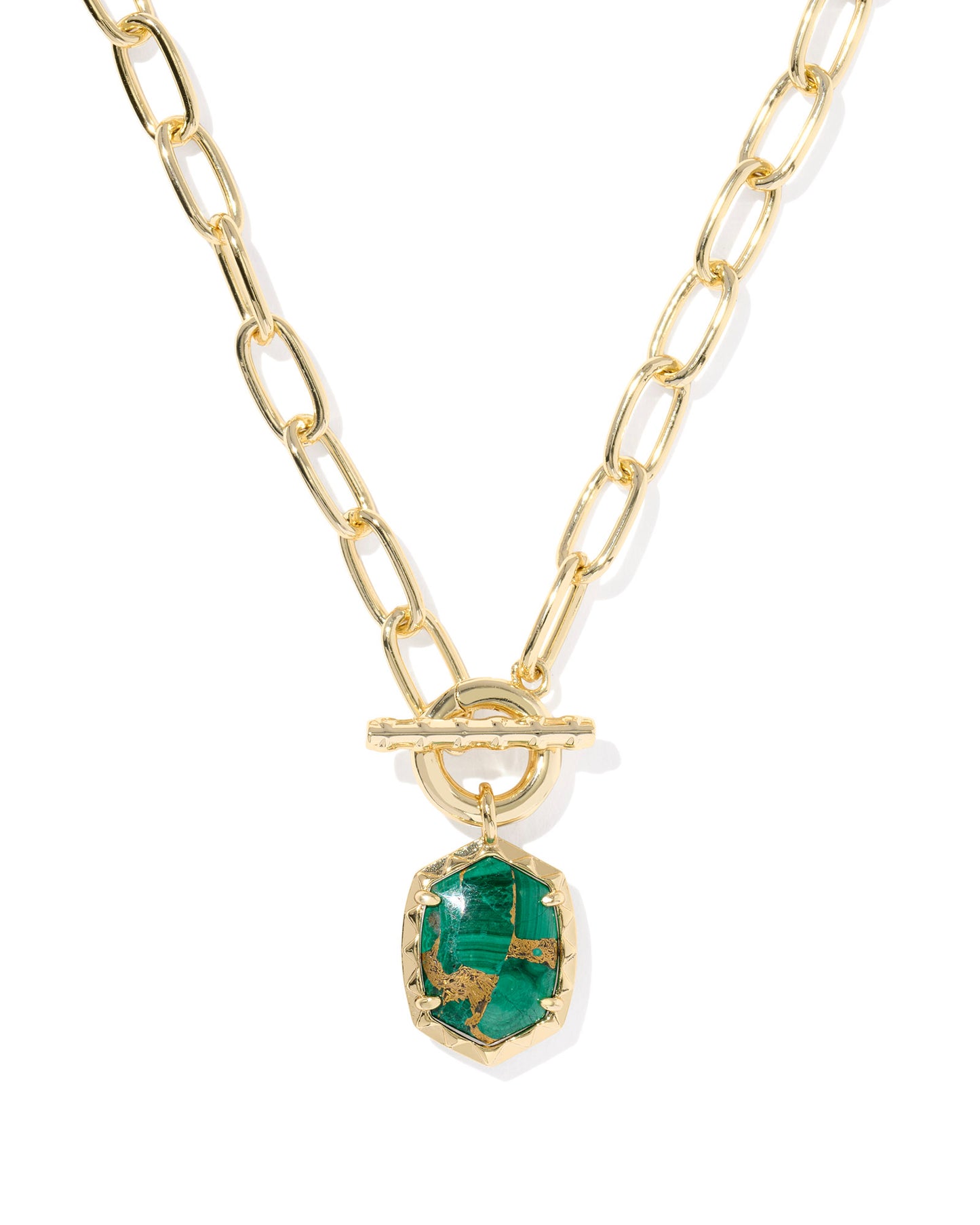 The Daphne Gold Link and Chain Necklace in Bronze Veined Malachite