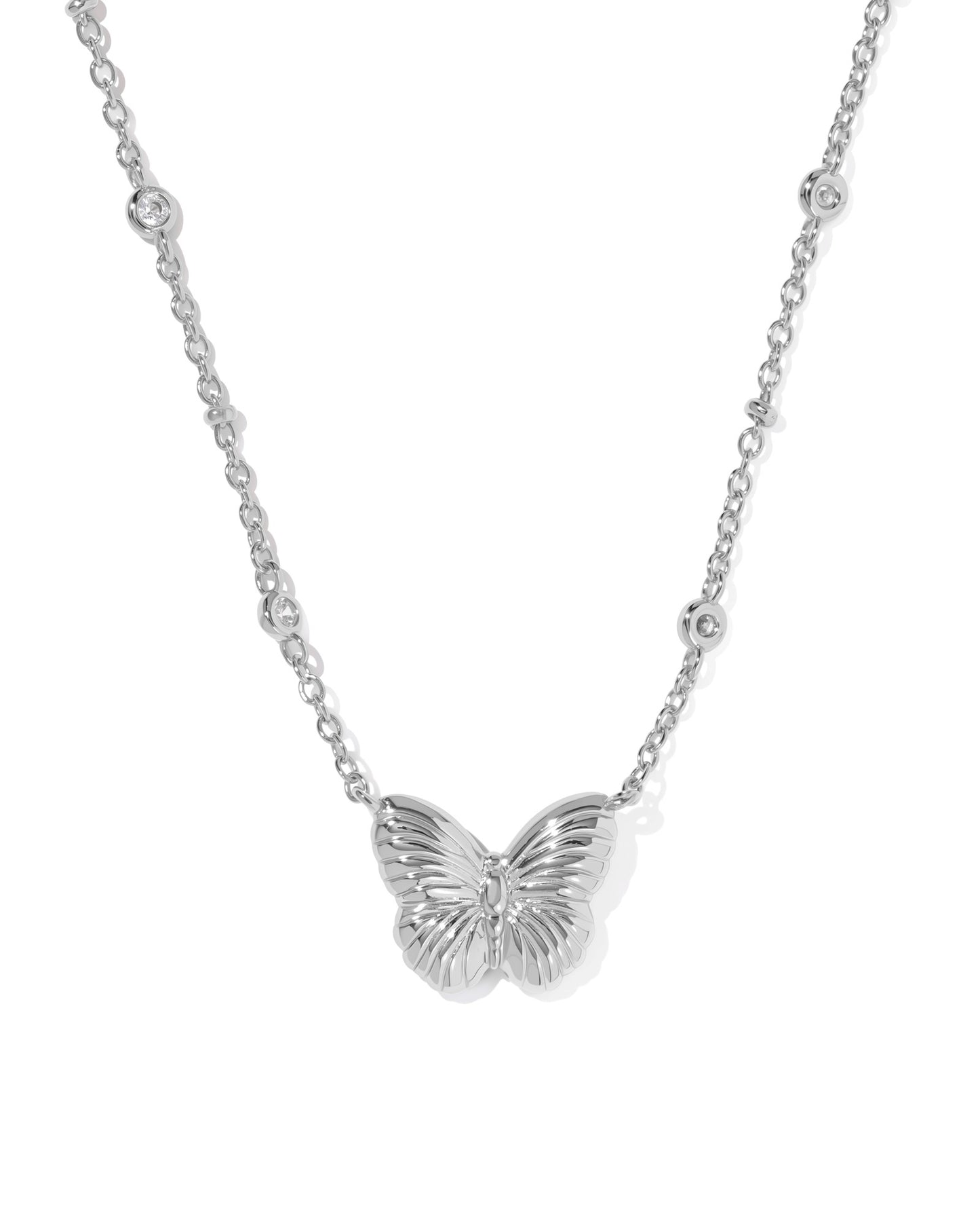 Cailey Butterfly Silver Short Pendant Necklace in Ivory Mother of Pearl