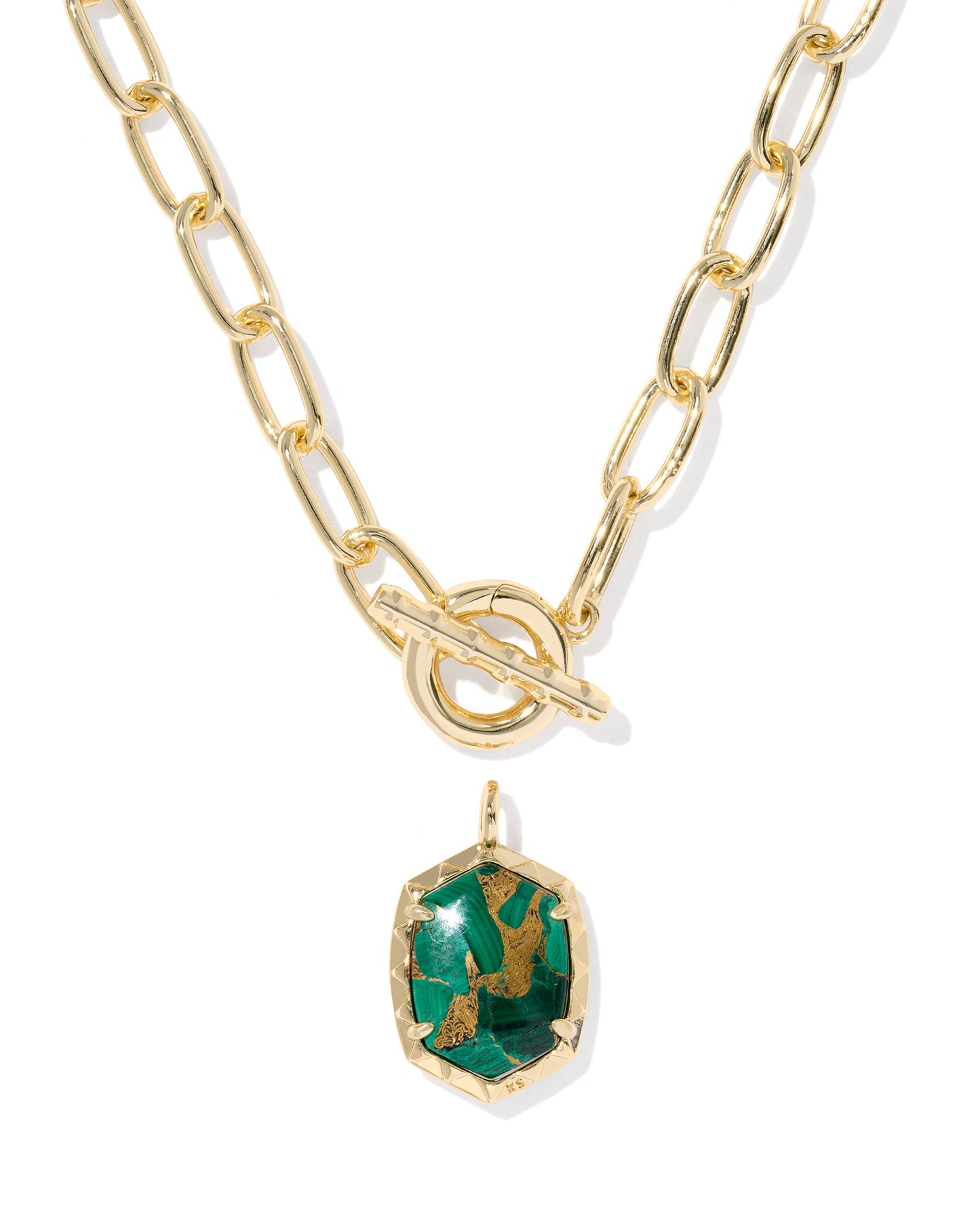 The Daphne Gold Link and Chain Necklace in Bronze Veined Malachite
