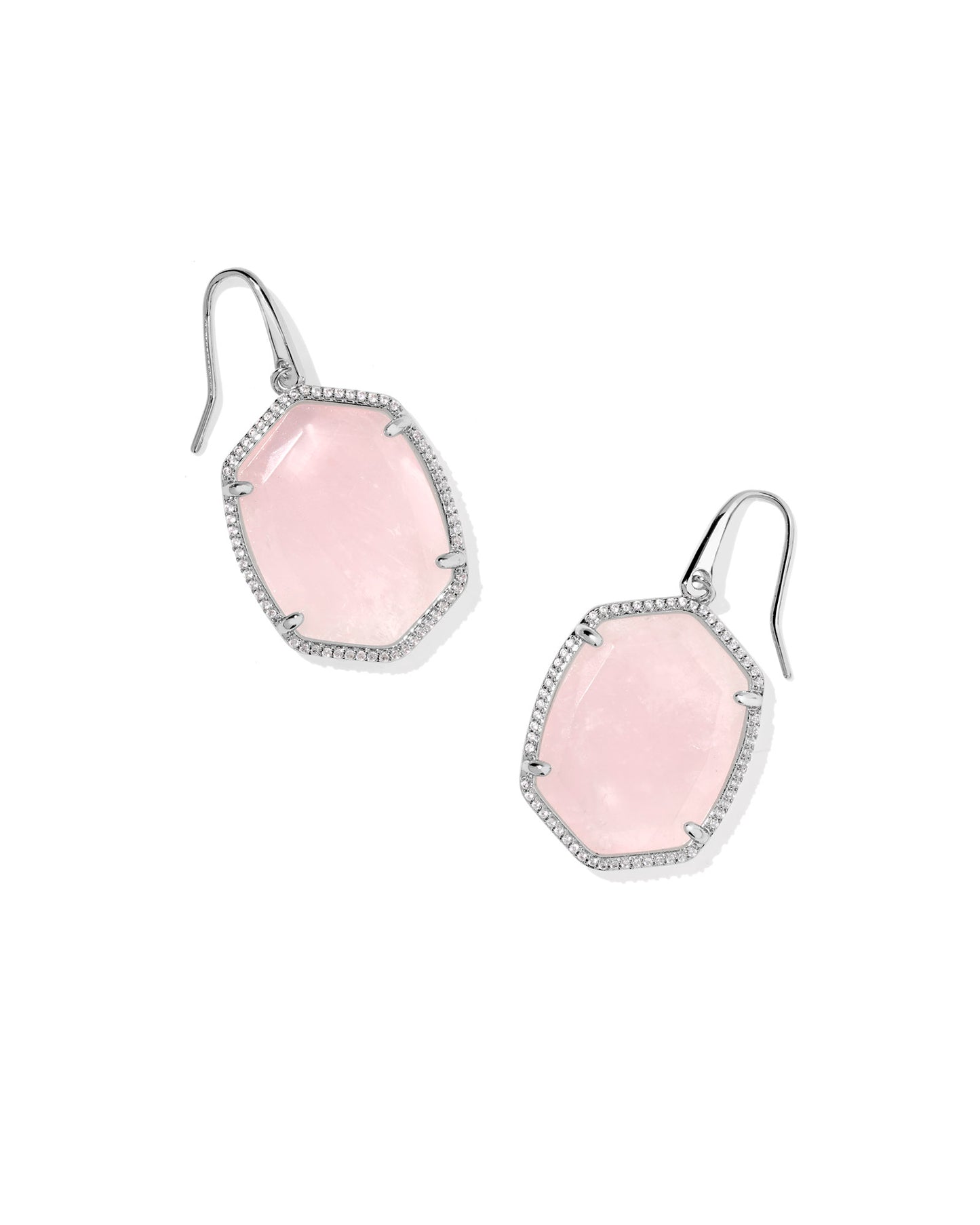 Daphne Silver Pave Frame Drop Earrings in Rose Quartz
