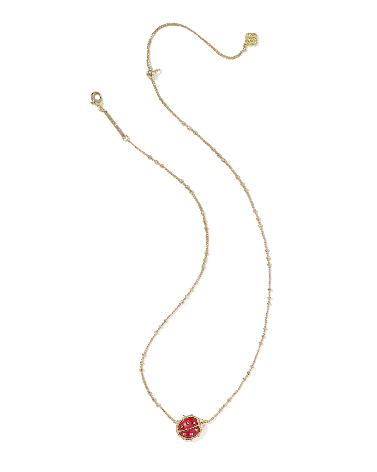 Ladybug Gold Short Pendant Necklace in Red Vermillion Magnesite