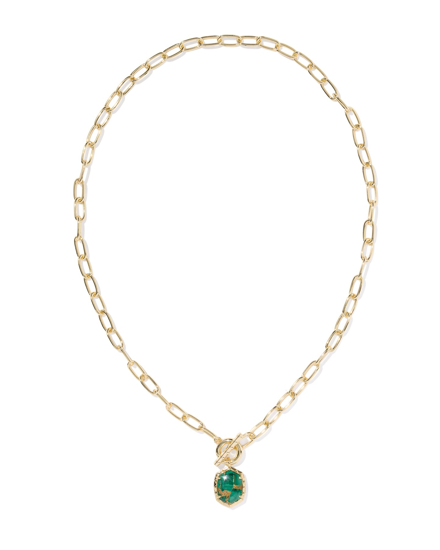 The Daphne Gold Link and Chain Necklace in Bronze Veined Malachite