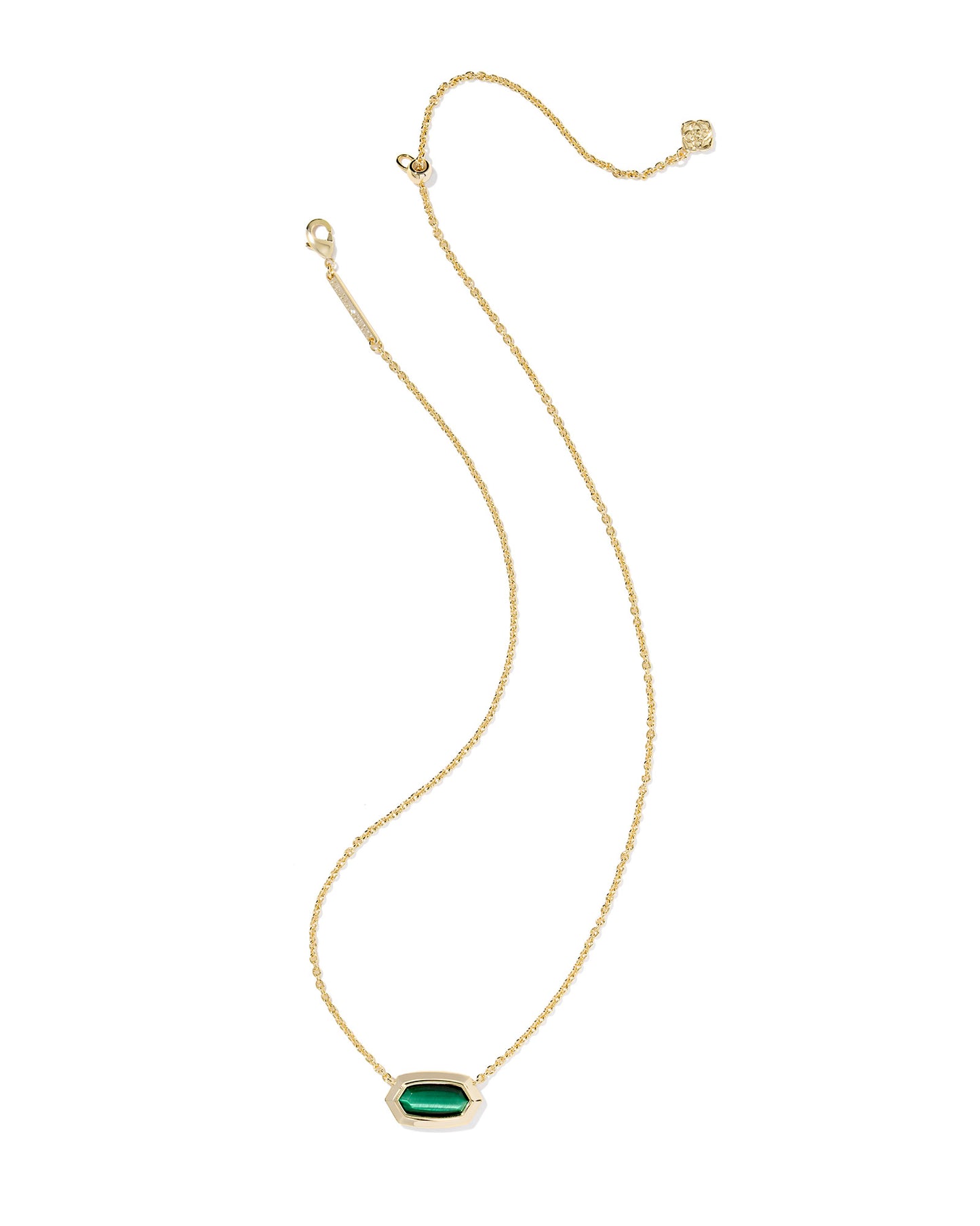 Elisa Bezel Gold Short Pendant Necklace in Green Tigers Eye