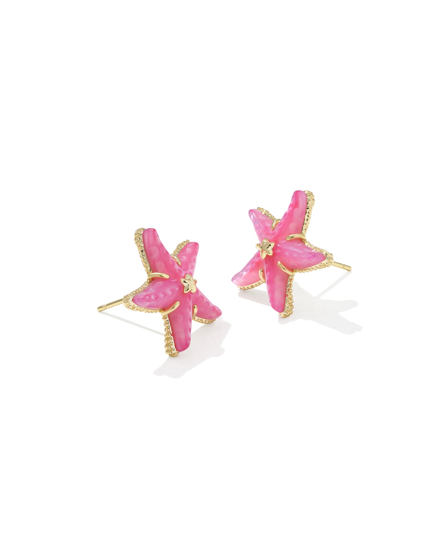Parker Starfish Gold Stud Earrings in Bright Pink Mother of Pearl
