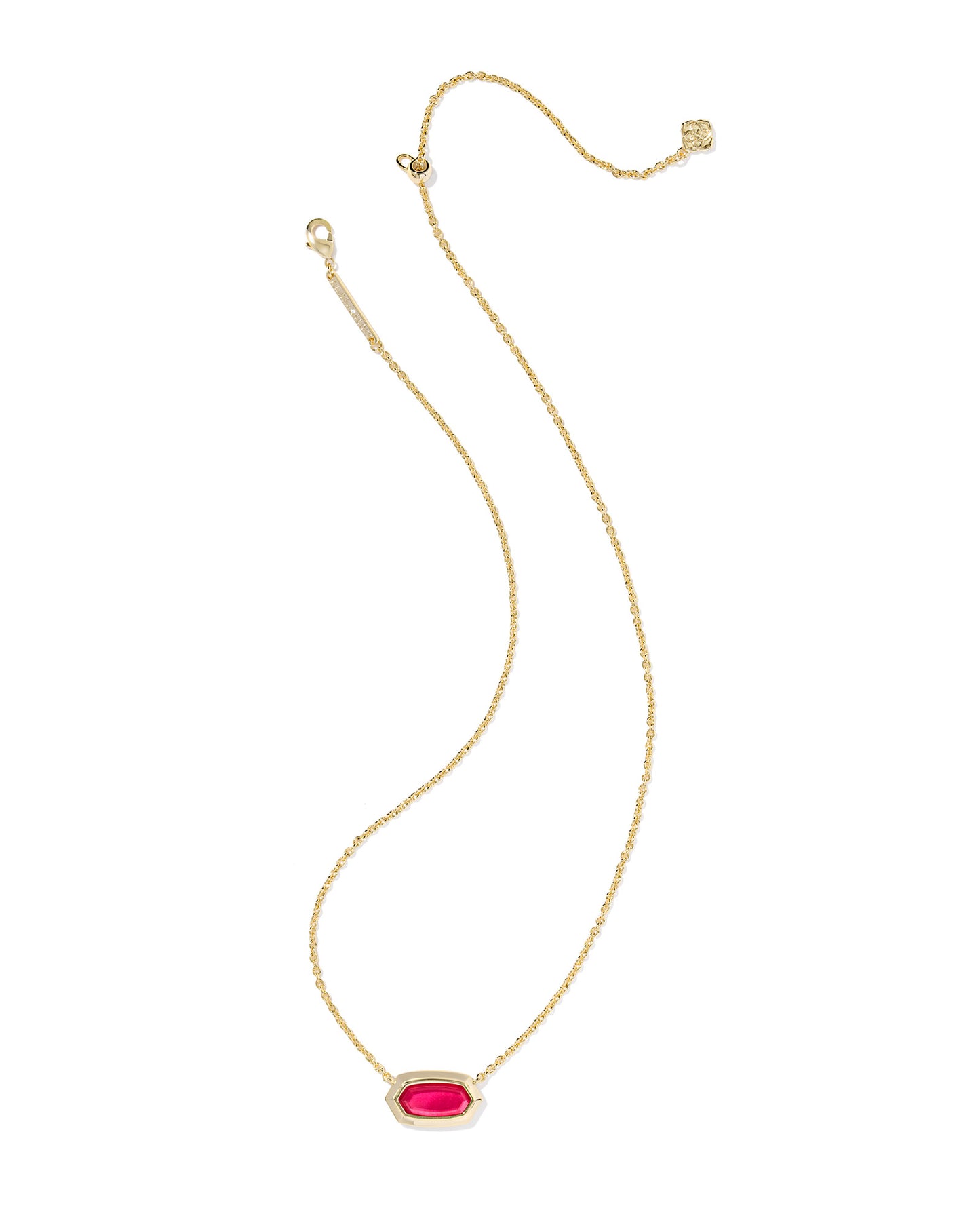 Elisa Bezel Gold Short Pendant Necklace in Carmine Red Illusion