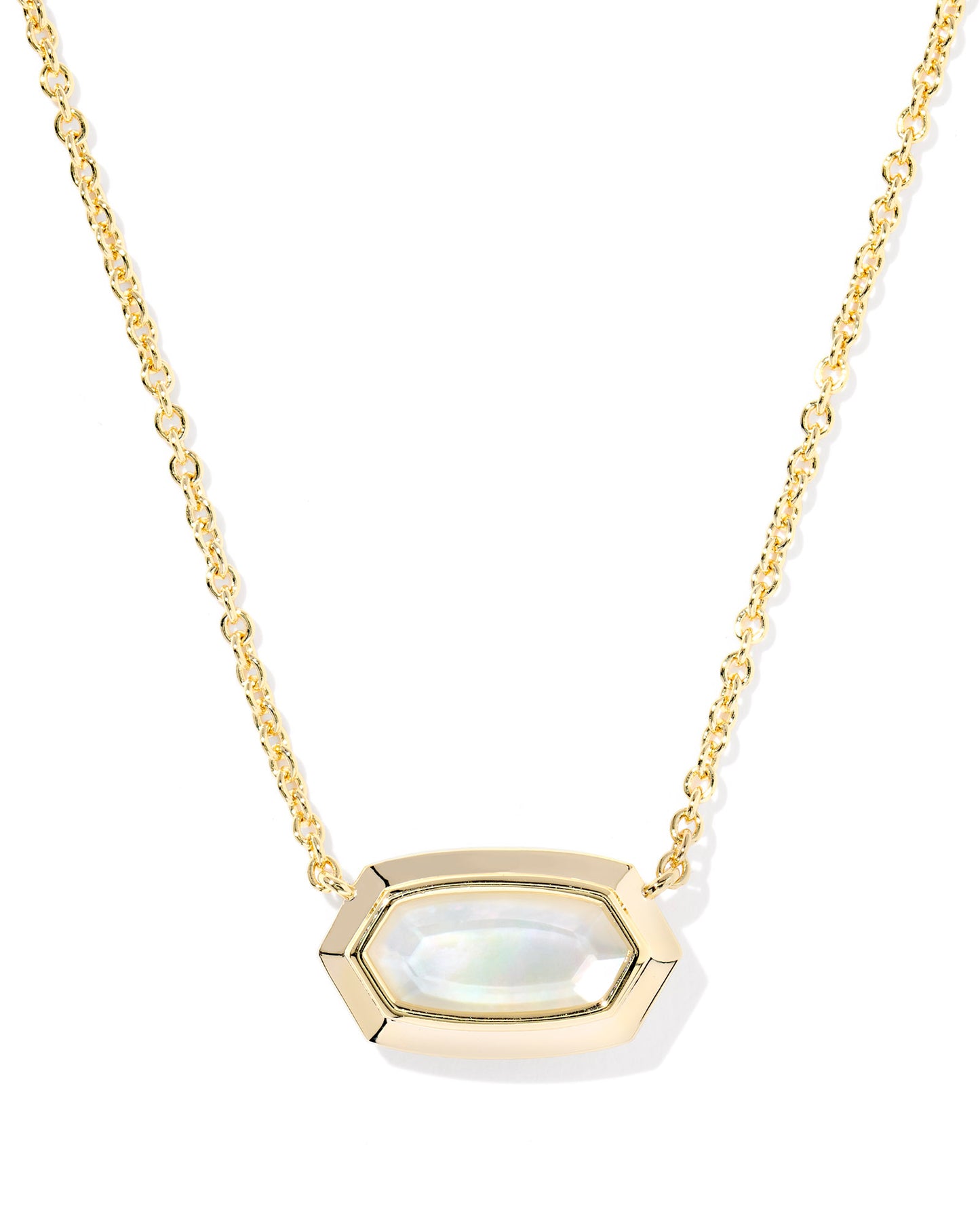 Elisa Bezel Gold Short Pendant Necklace in Ivory Mother of Pearl
