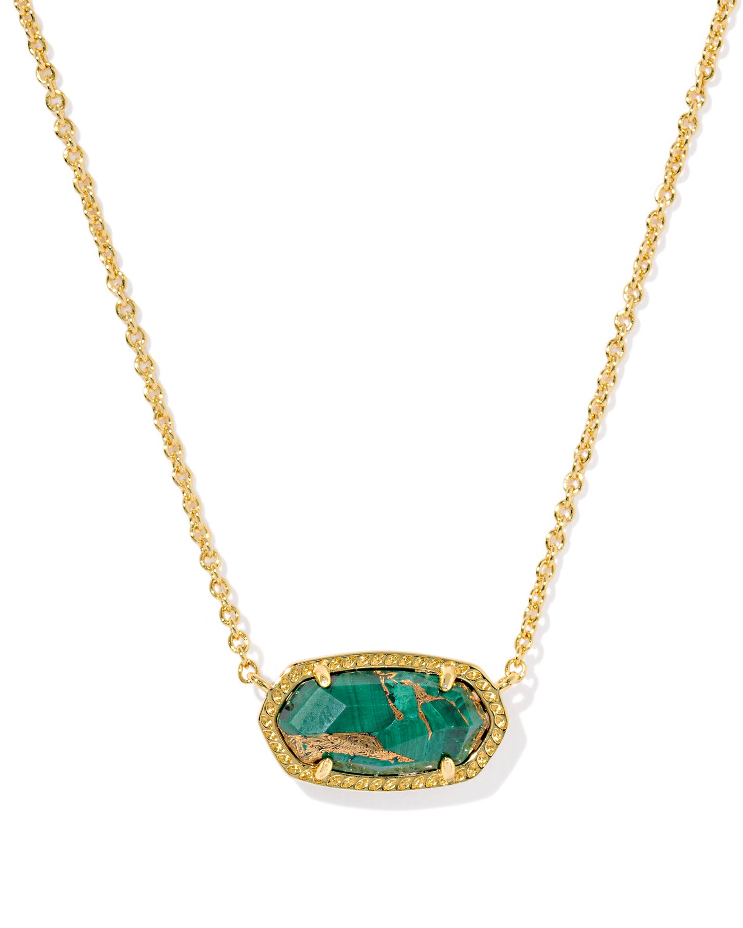 Elisa Gold Short Pendant Necklace in Bronze Veined Malachite