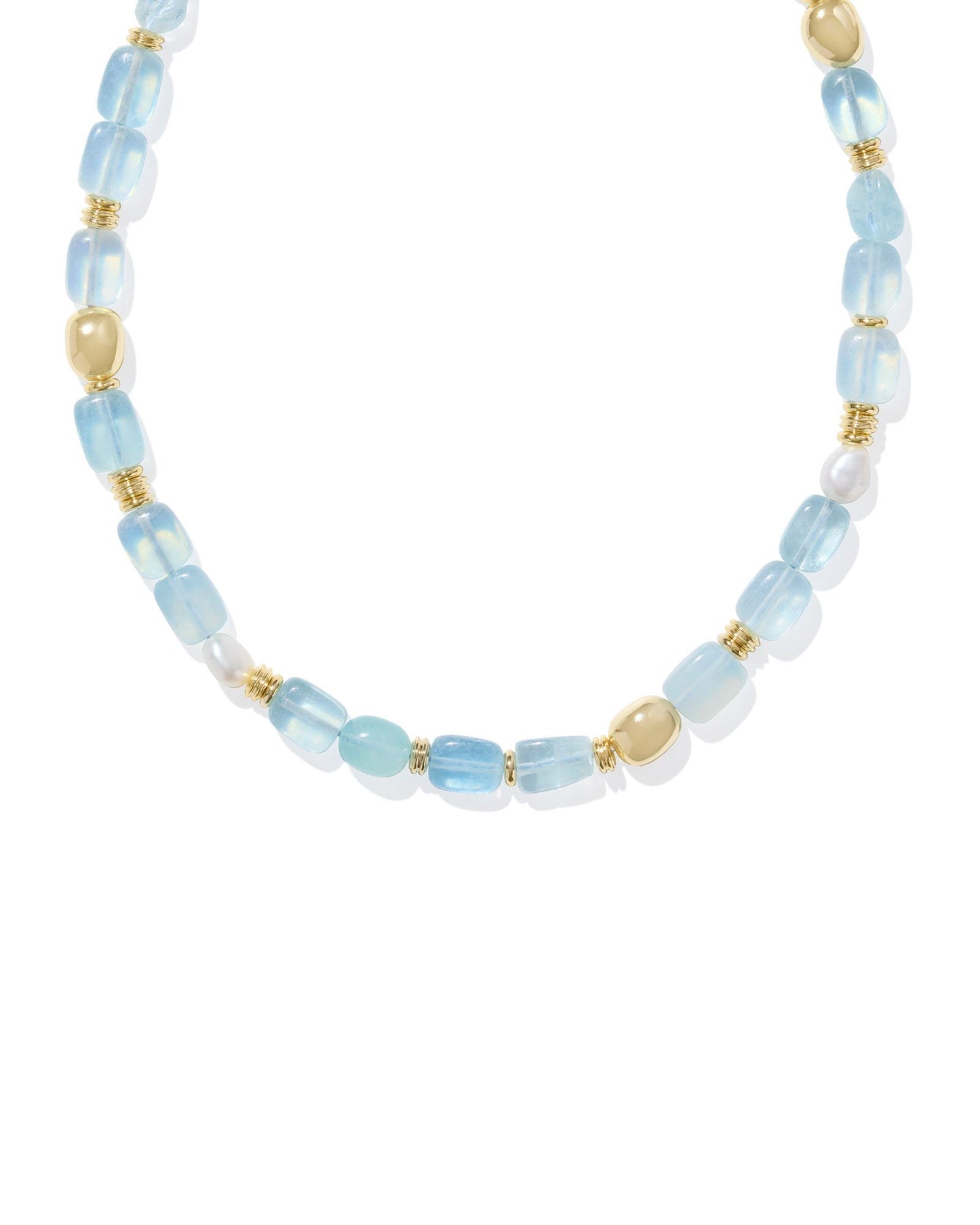 Melody Gold Beaded Strand Necklace in Aquamarine