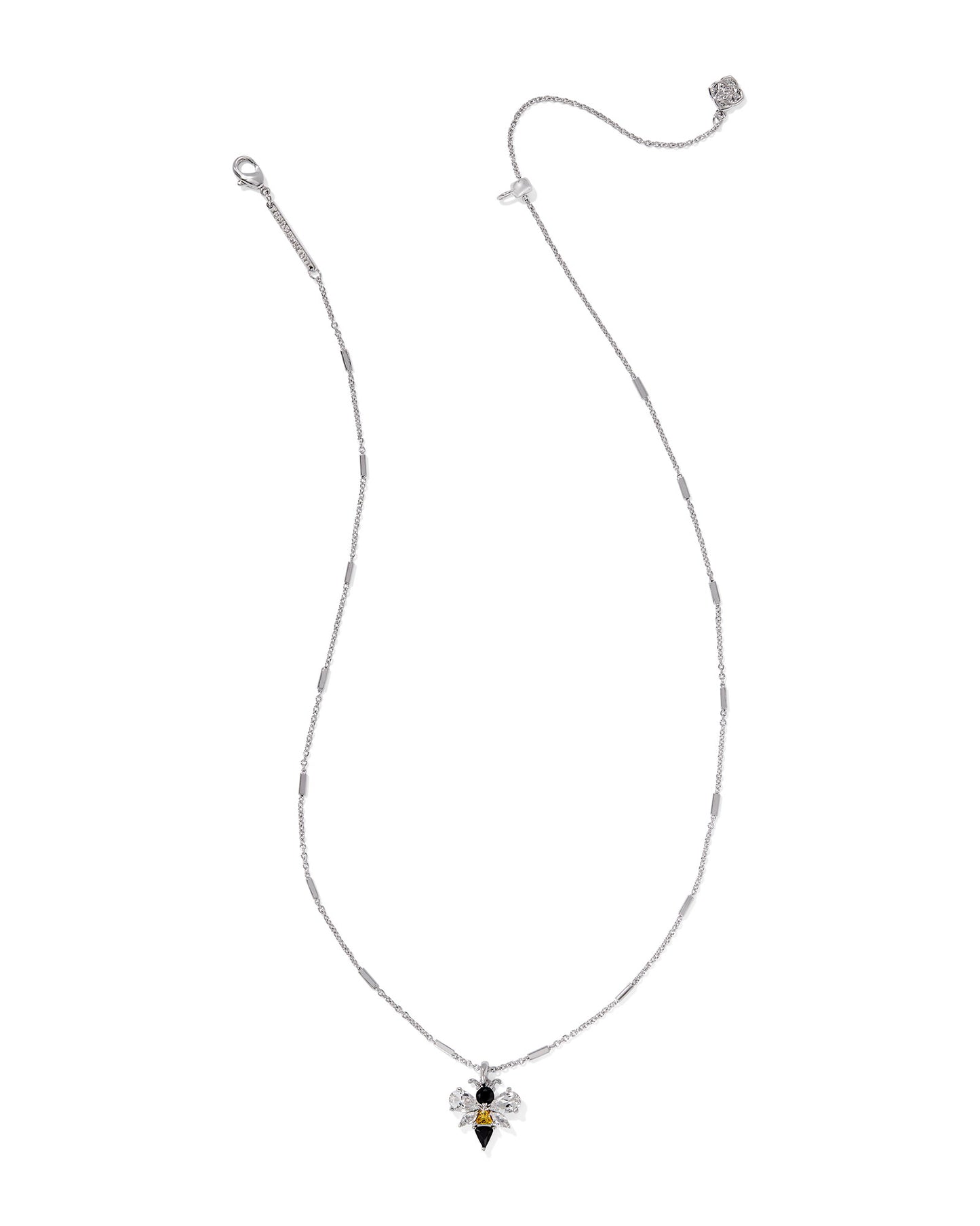 Bee Silver Short Pendant Necklace in Black Yellow Mix