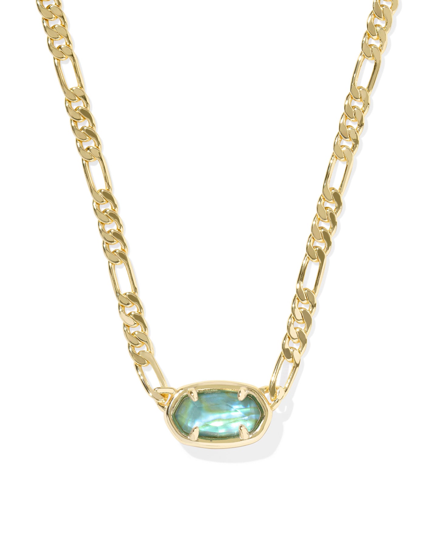 Elisa Gold Deep Aqua Illusion Figaro Chain Short Pendant Necklace