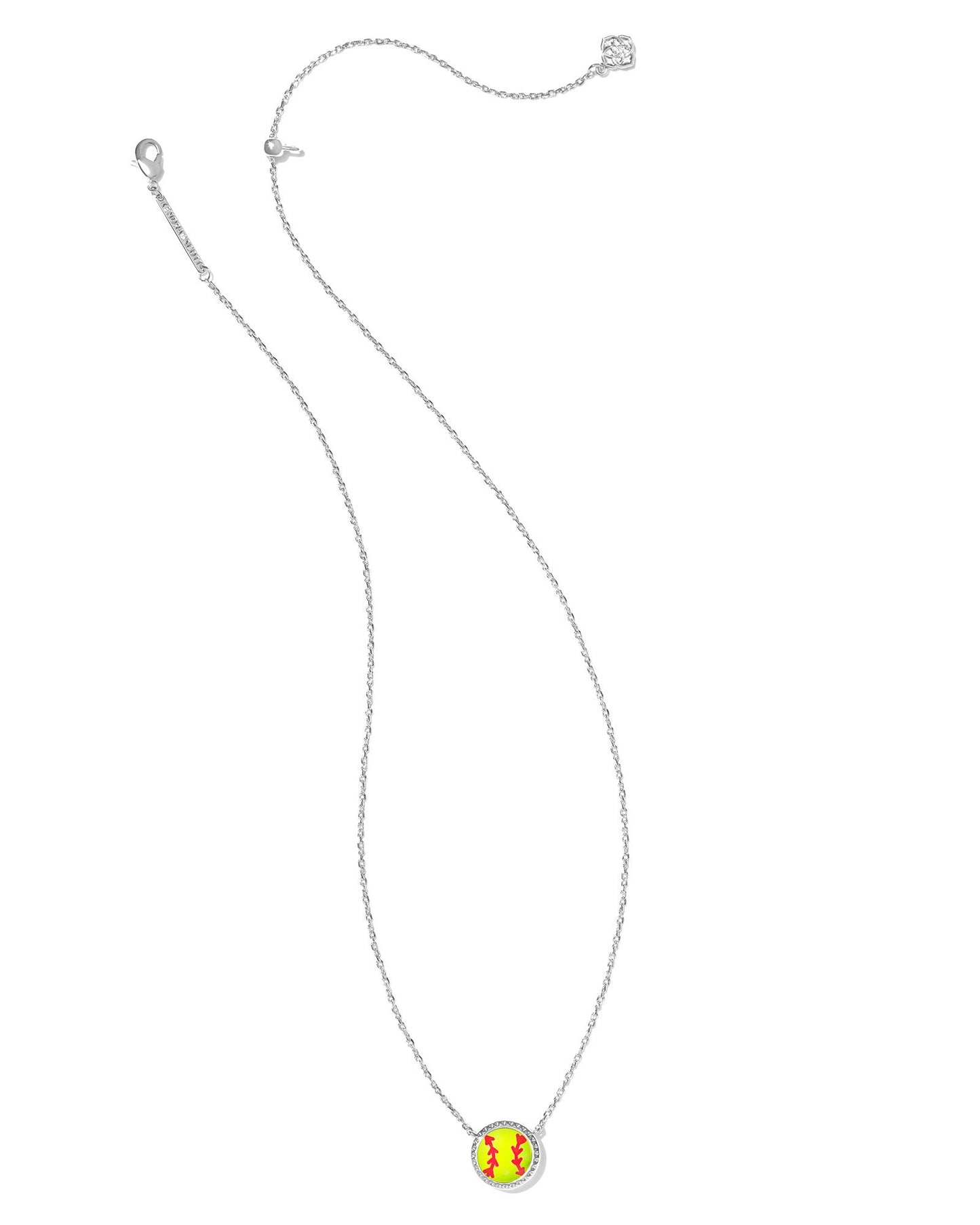 Softball Silver Short Pendant Necklace in Chartreuse Magnesite