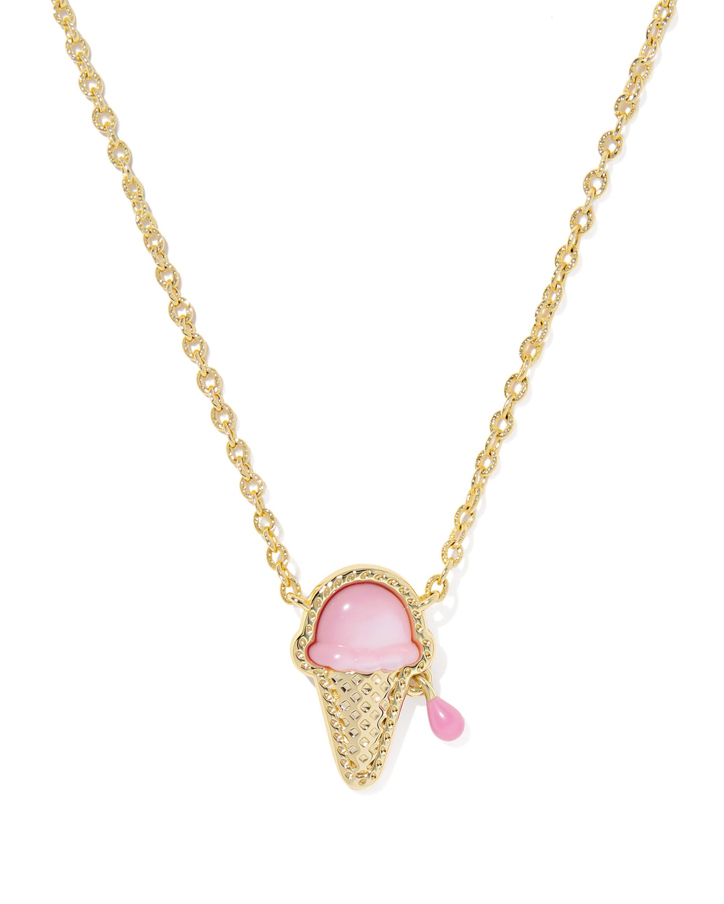Ice Cream Gold Short Pendant Necklace in Pastel Pink Mother of Pearl