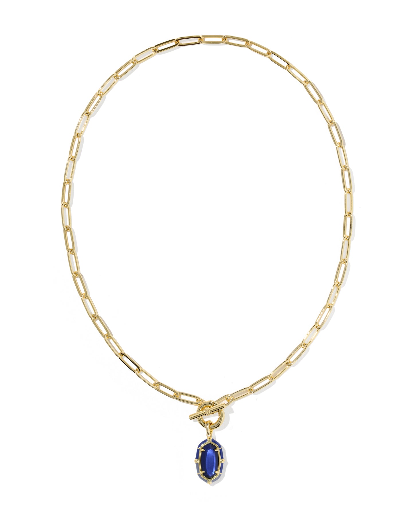 Elisa Gold Enamel Link and Chain Necklace in Navy Mother of Pearl