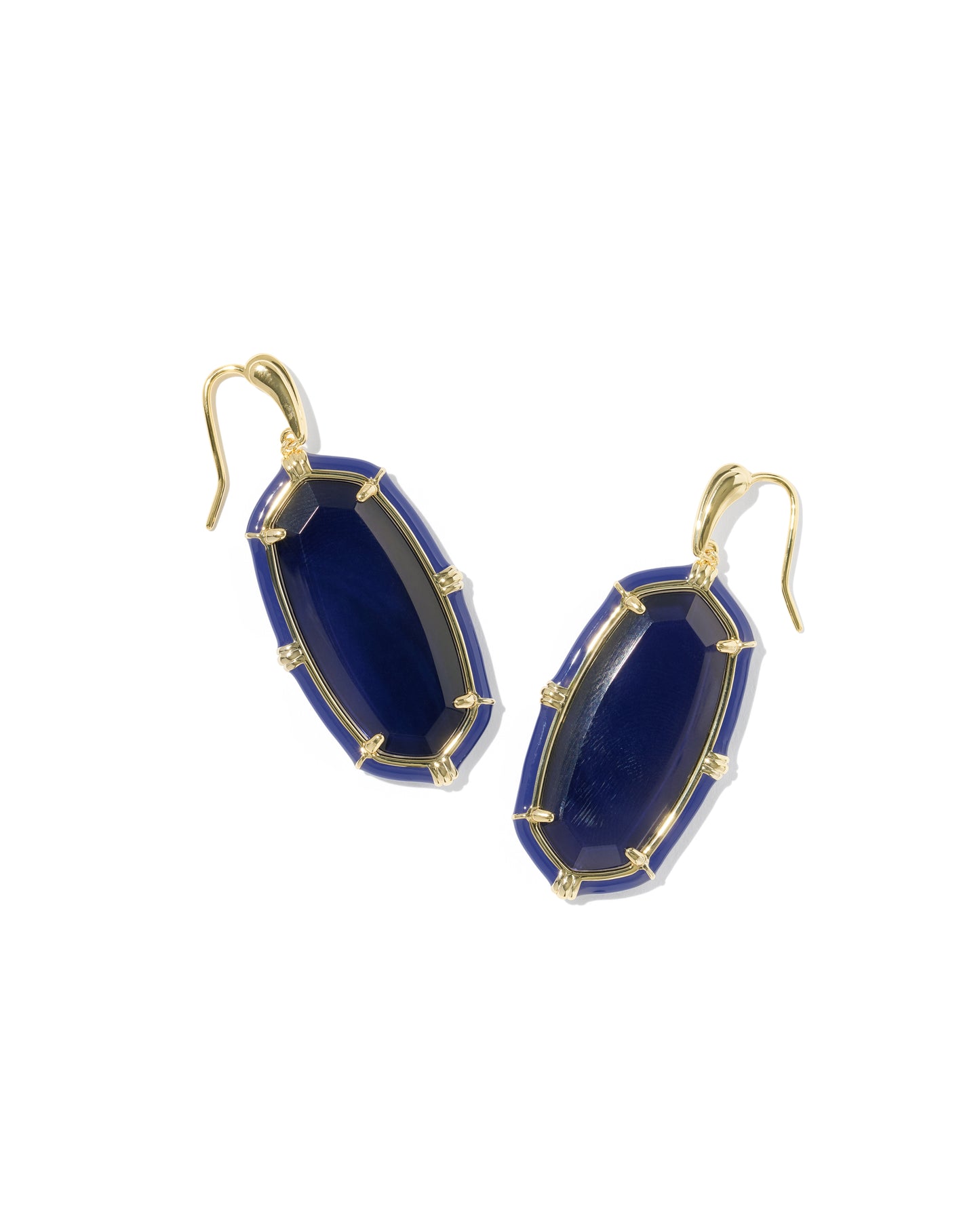 Elle Gold Enamel Drop Earrings in Navy Mother of Pearl