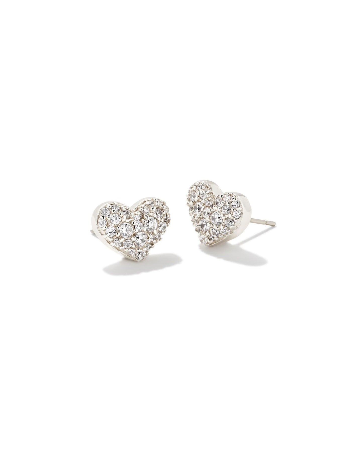 Ari Heart Pave Silver Stud Earrings in White Crystal