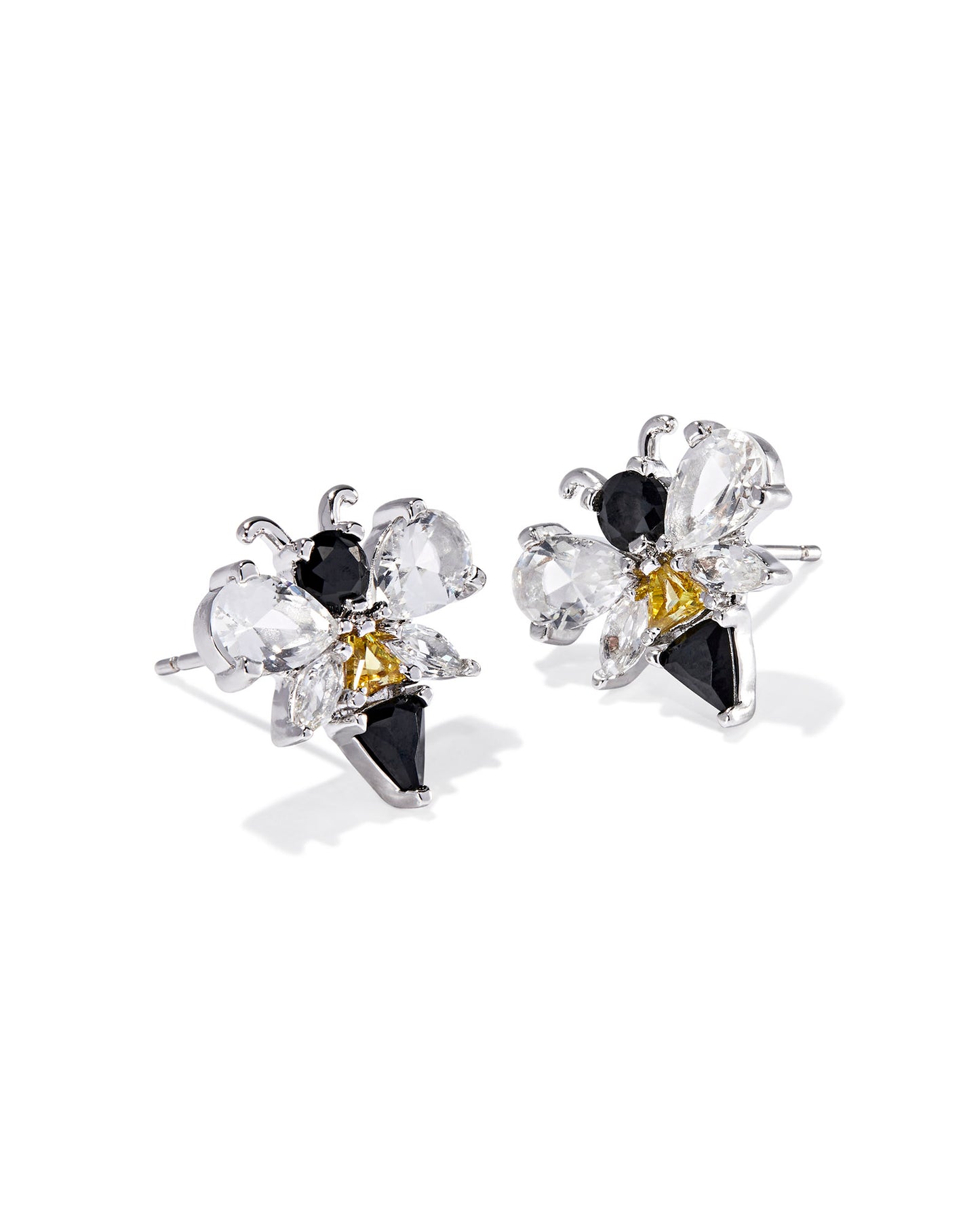 Bee Silver Stud Earrings in Black Yellow Mix