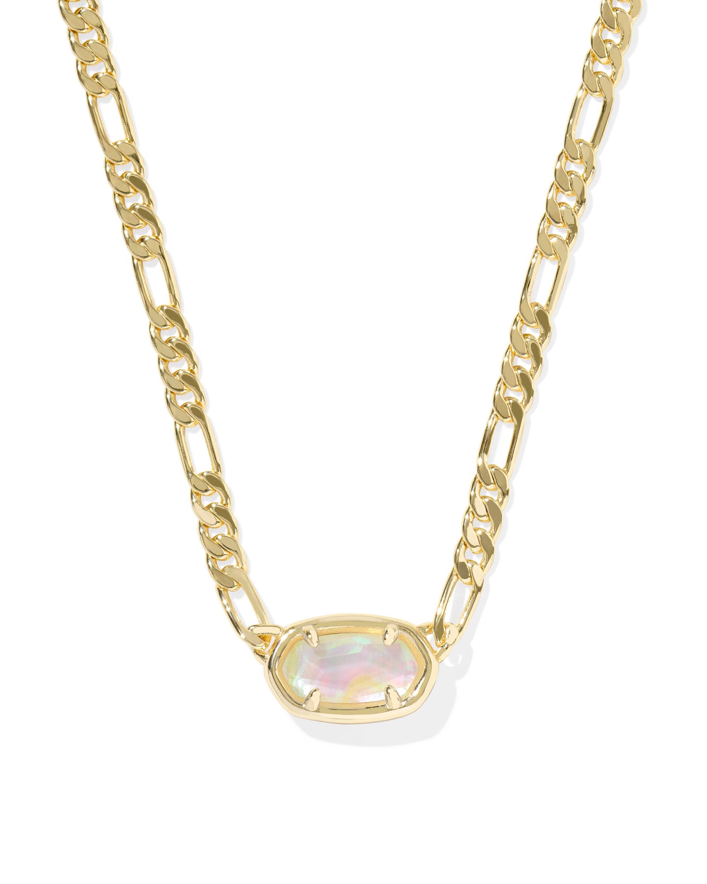 Elisa Gold Iridescent Abalone Figaro Chain Short Pendant Necklace