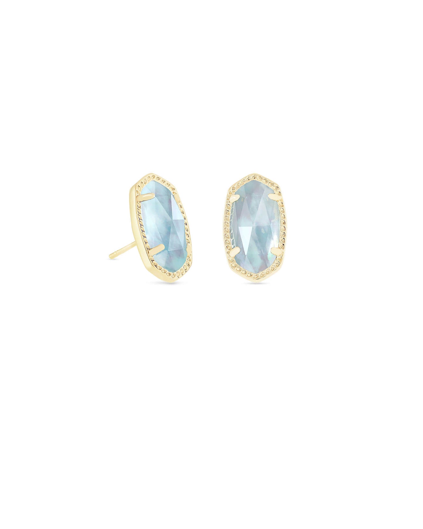 Ellie Gold Stud Earrings in Light Blue Illusion