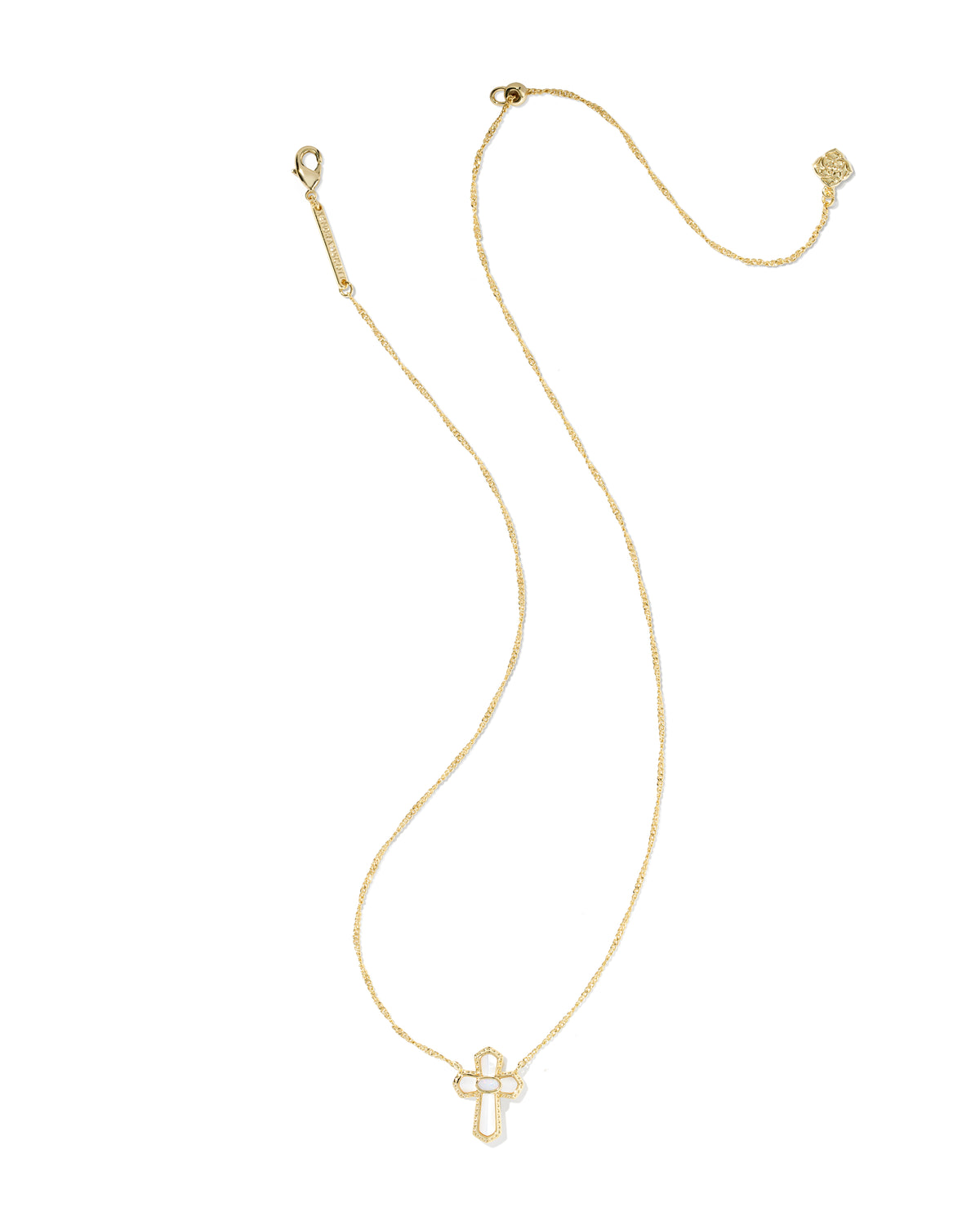 Cross Medallion Gold Short Pendant Necklace in Ivory Mother of Pearl