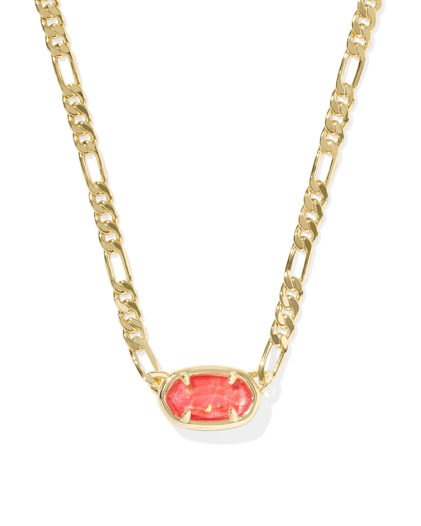 Elisa Gold Papaya Iridescent Mother of Pearl Figaro Chain Short Pendant Necklace