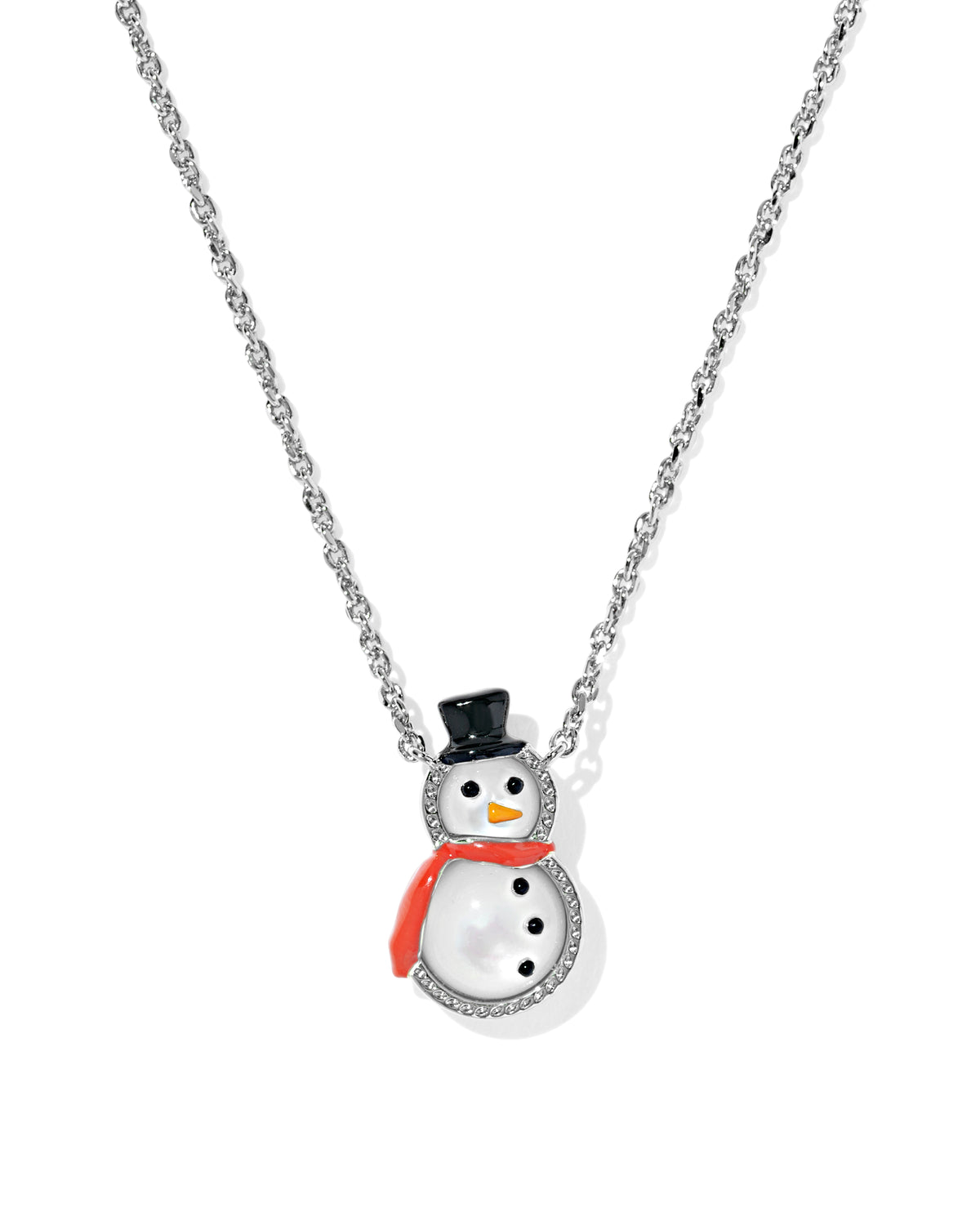 Snowman Silver Short Pendant Necklace in Ivory Mother of Pearl